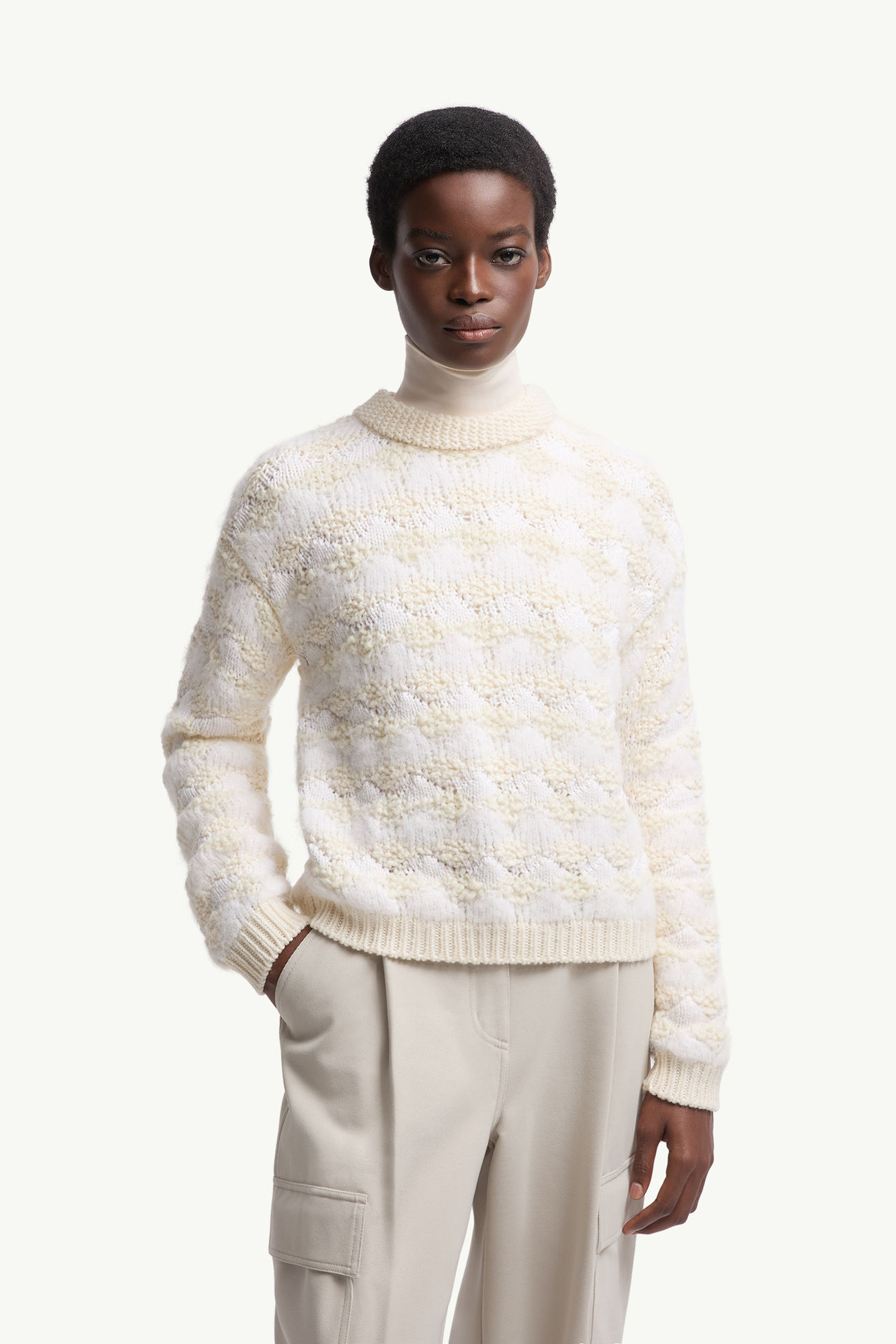 Jersey de rayas de mezcla de lana y alpaca Mujer Blanco Marfil Moncler 3