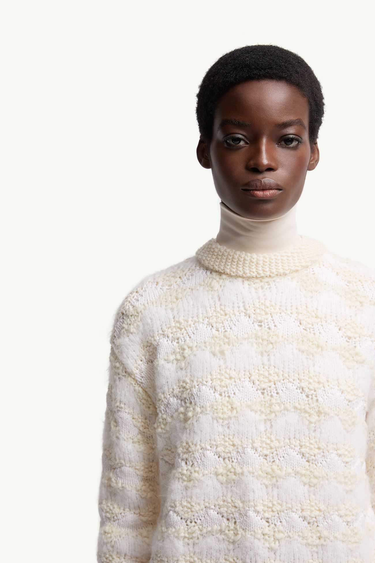 Maglione a Righe in Misto Lana e Alpaca Donna Bianco Avorio Moncler 5