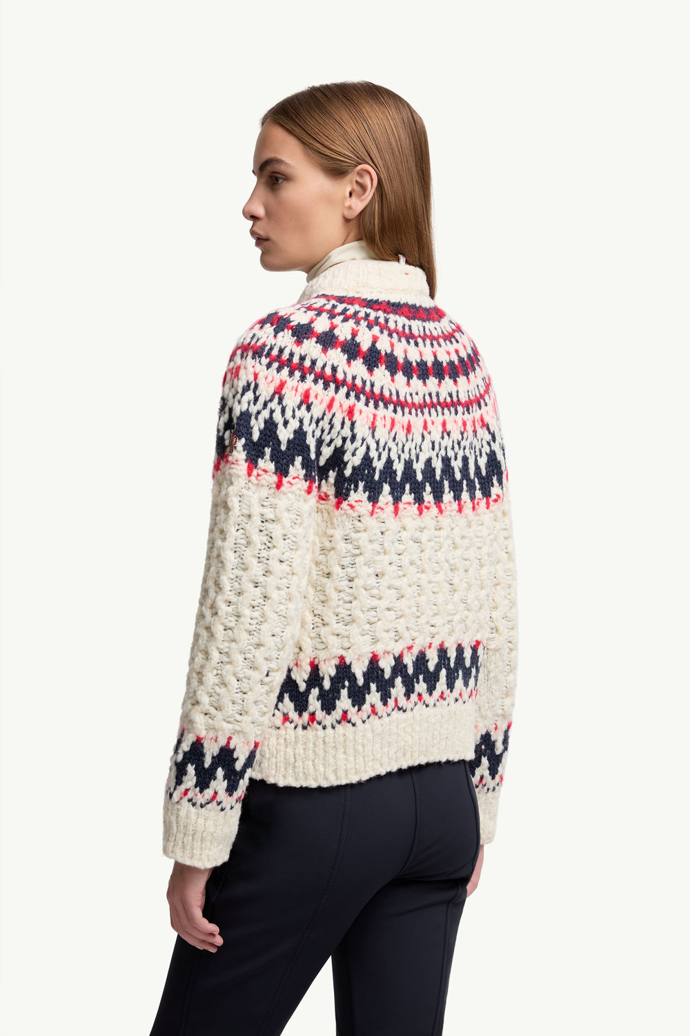 Geometric Jacquard Wool Blend Jumper Women White & Blue & Red Moncler 4