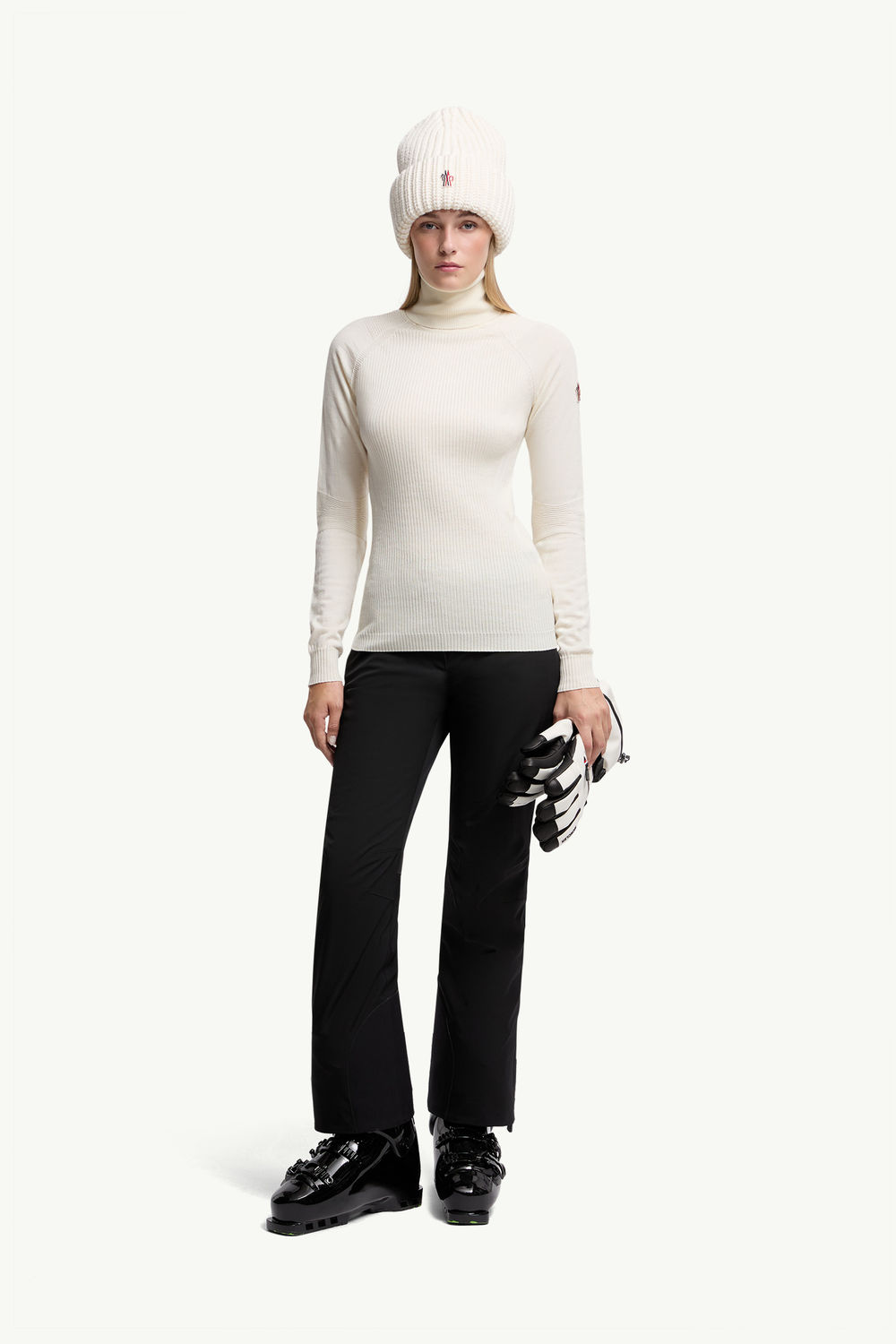 Wool Blend Polo Neck Jumper Women White Moncler 0