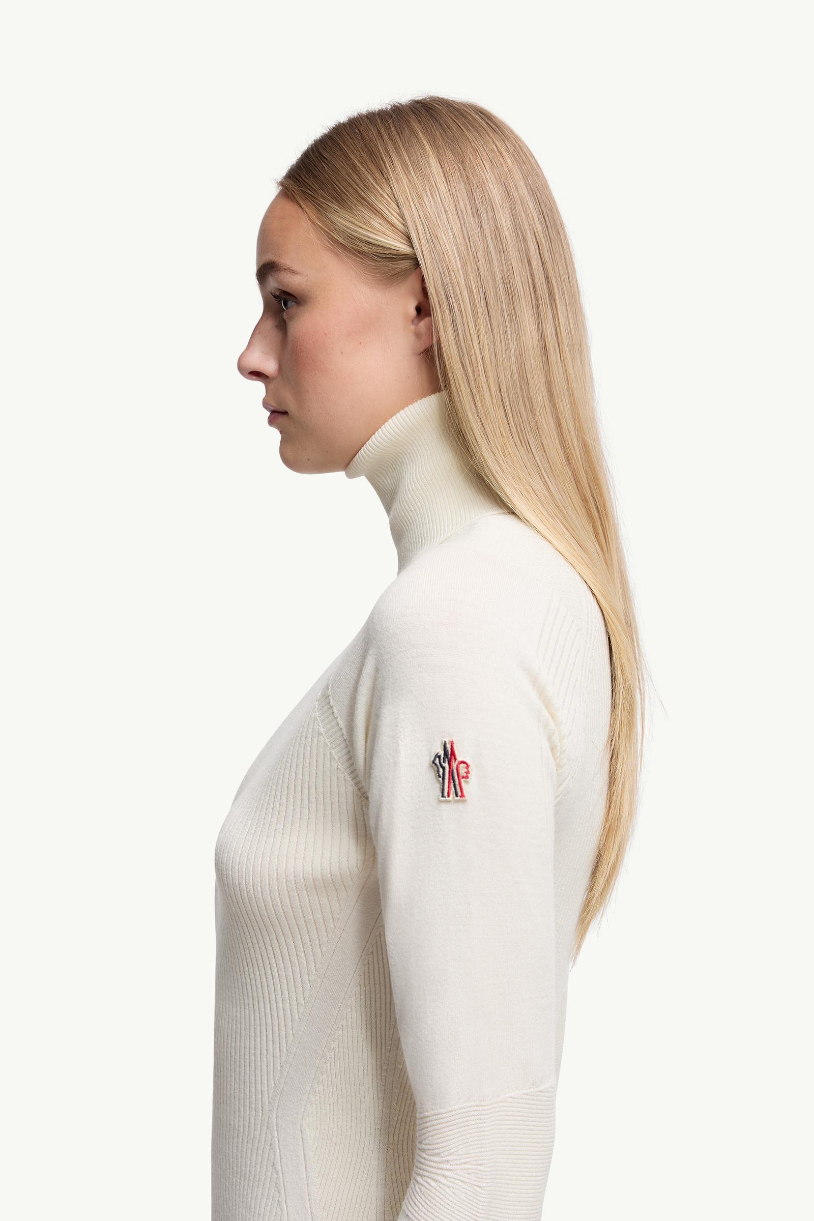 Wool Blend Polo Neck Jumper Women White Moncler 1