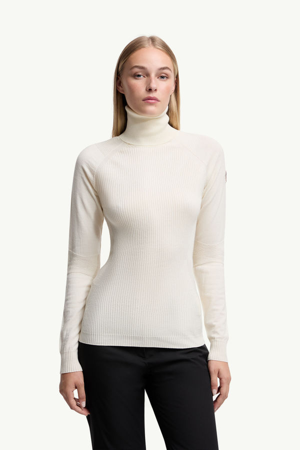 Wool Blend Polo Neck Jumper Women White Moncler 3