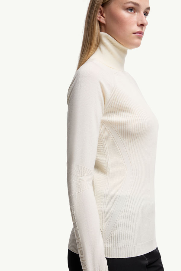 Wool Blend Polo Neck Jumper Women White Moncler 5