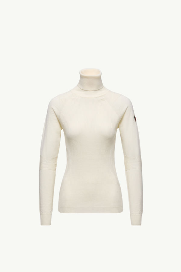 Wool Blend Polo Neck Jumper Women White Moncler 2