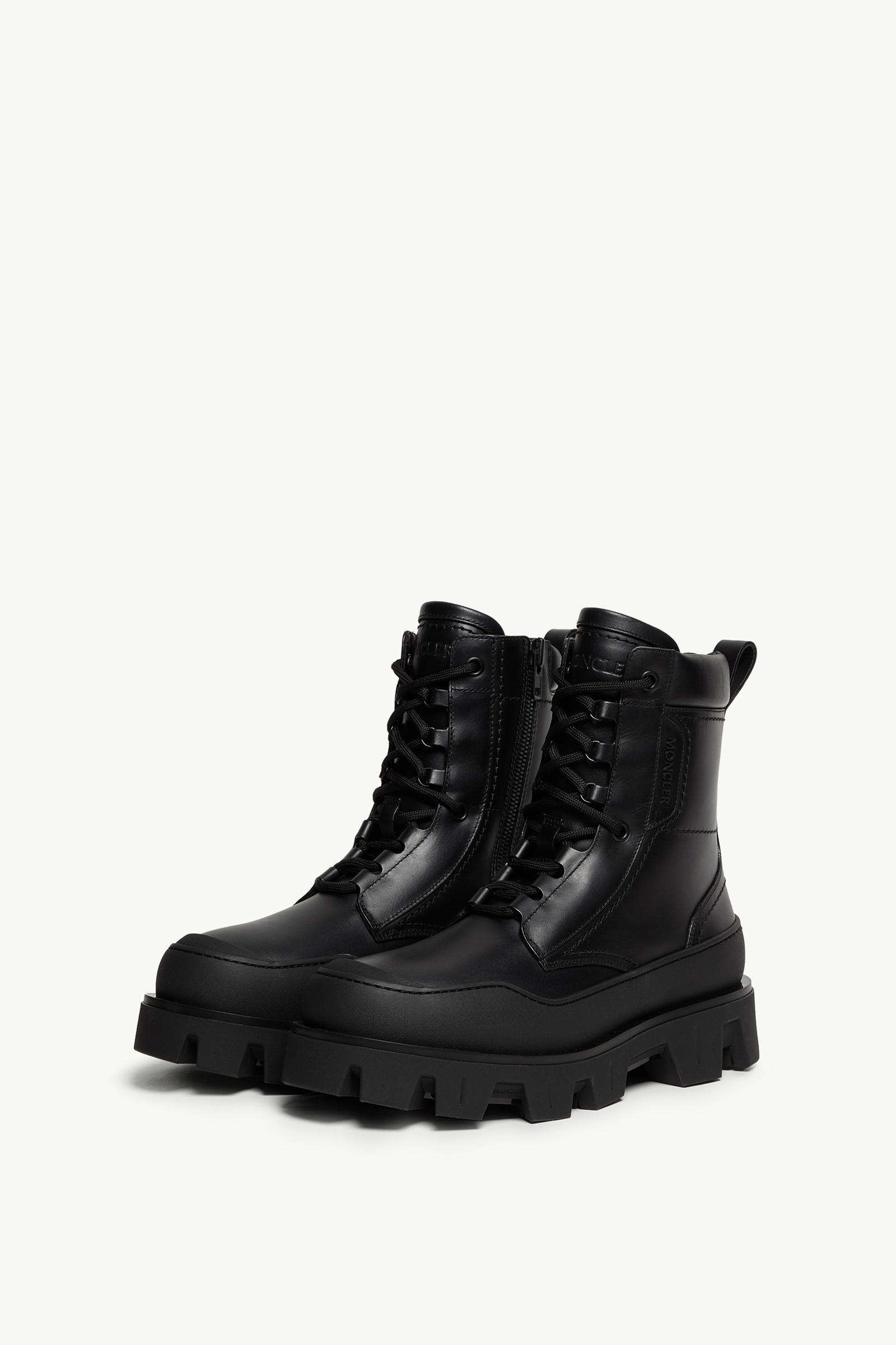 Peak Path Leather Lace-Up Boots Men Black Moncler 3