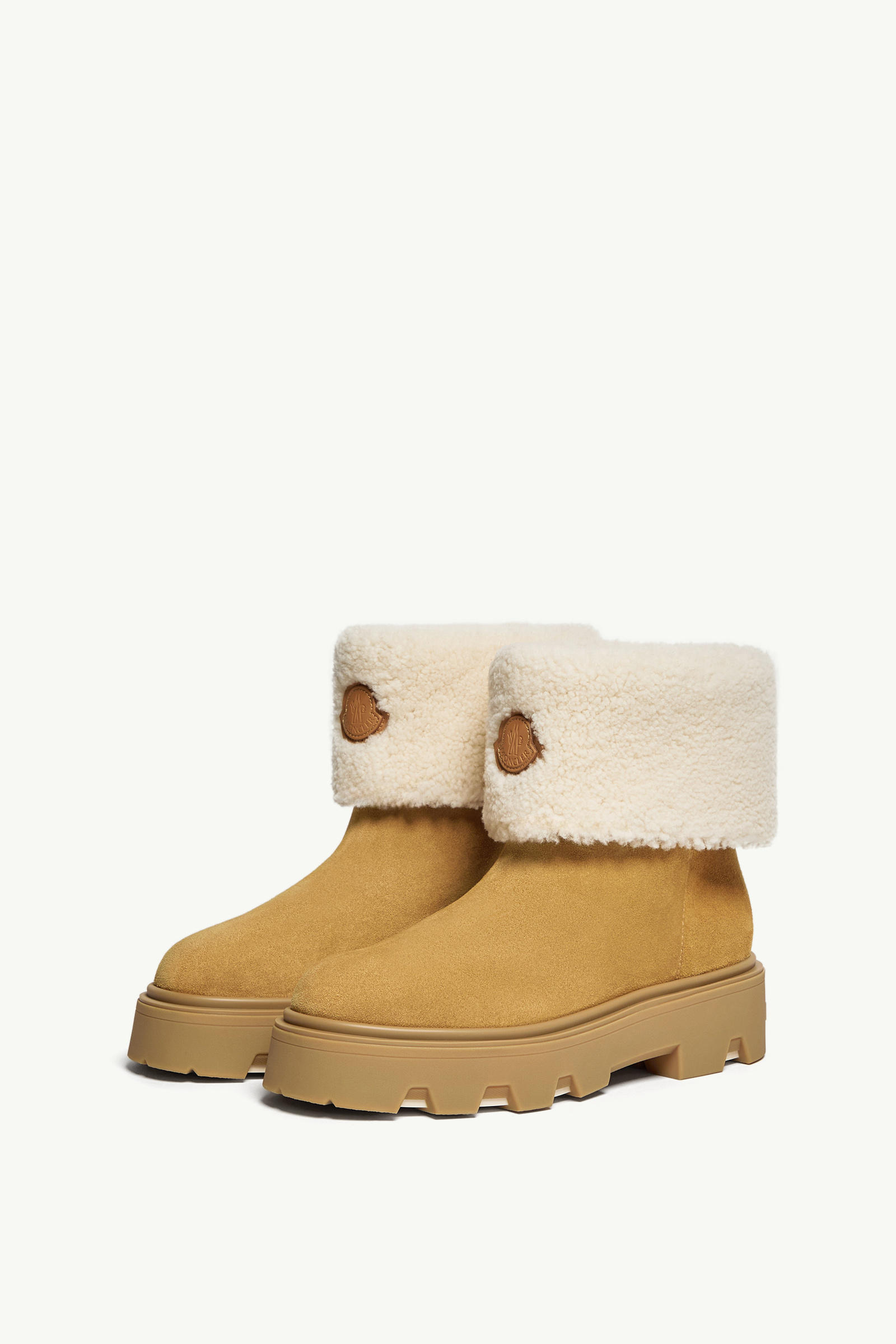 Aurea Mid Suede & Shearling Boots Women Camel Beige Moncler 3