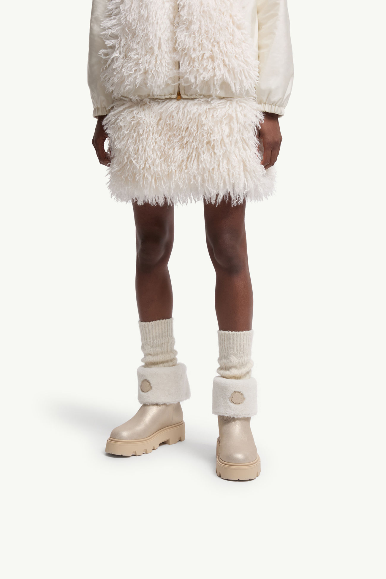 Aurea Mid Shearling Stiefel Damen Silber Moncler 1