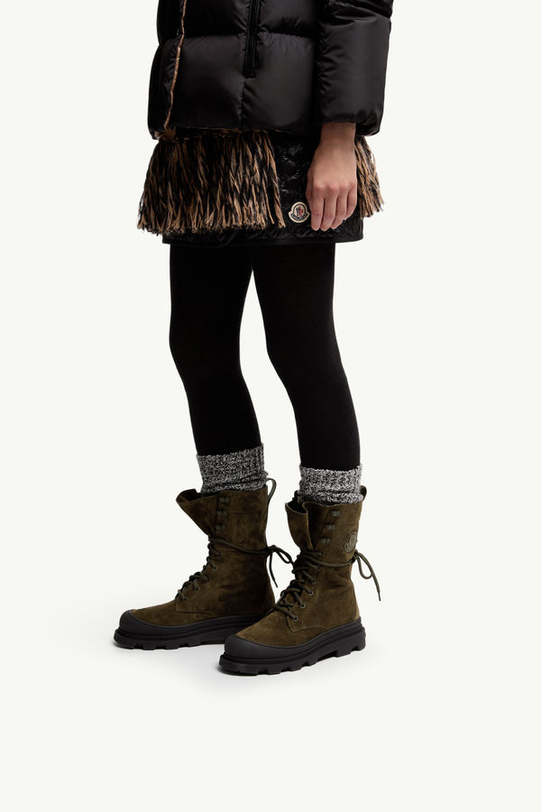 Vera High Suede Lace-Up Boots Women Olive Green Moncler 1