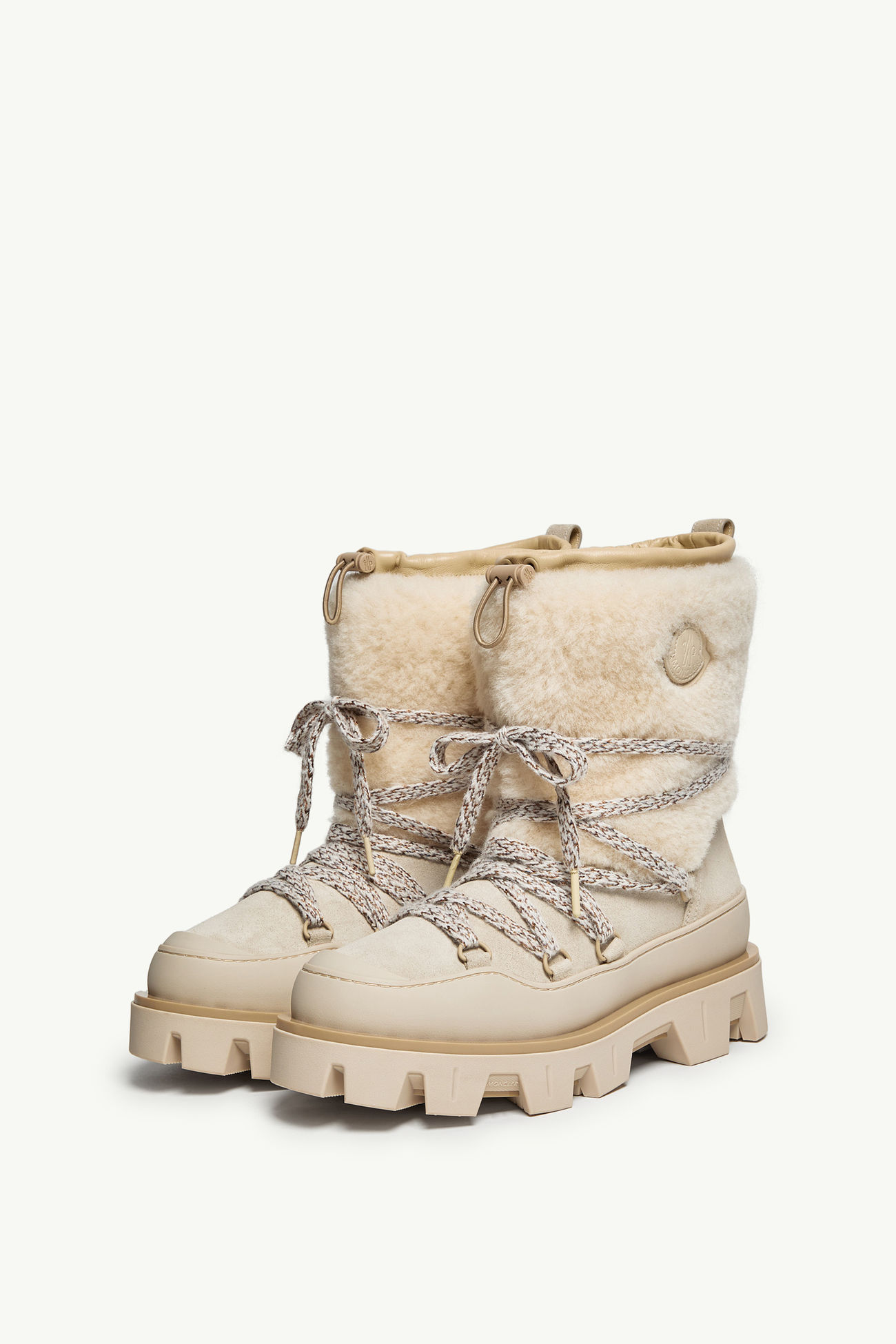 Peak Après Stiefel aus Wildleder und Shearling Damen Hellbeige Moncler 3