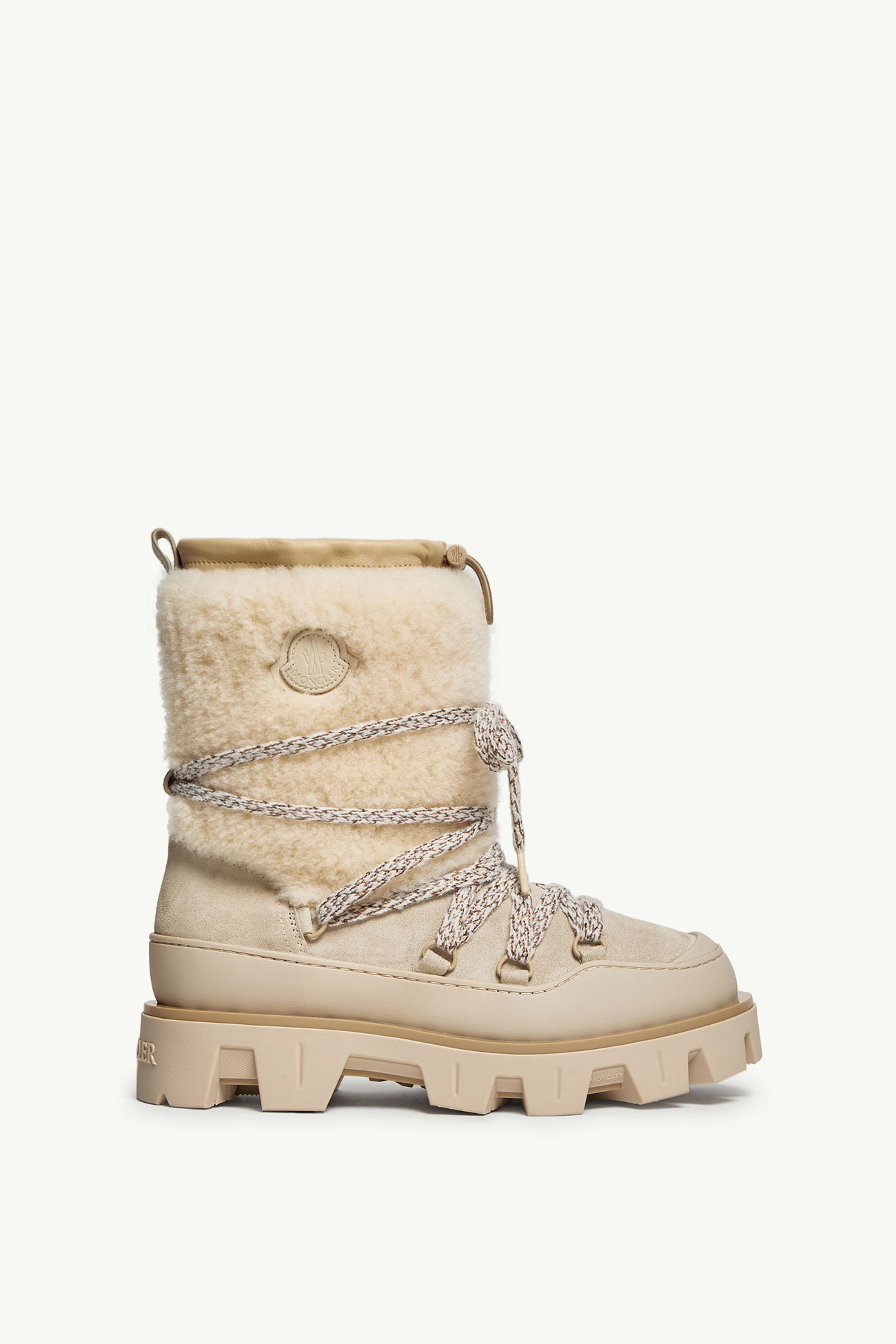 Stivali Peak Après in Pelle Scamosciata e Shearling Donna Beige Chiaro Moncler 0