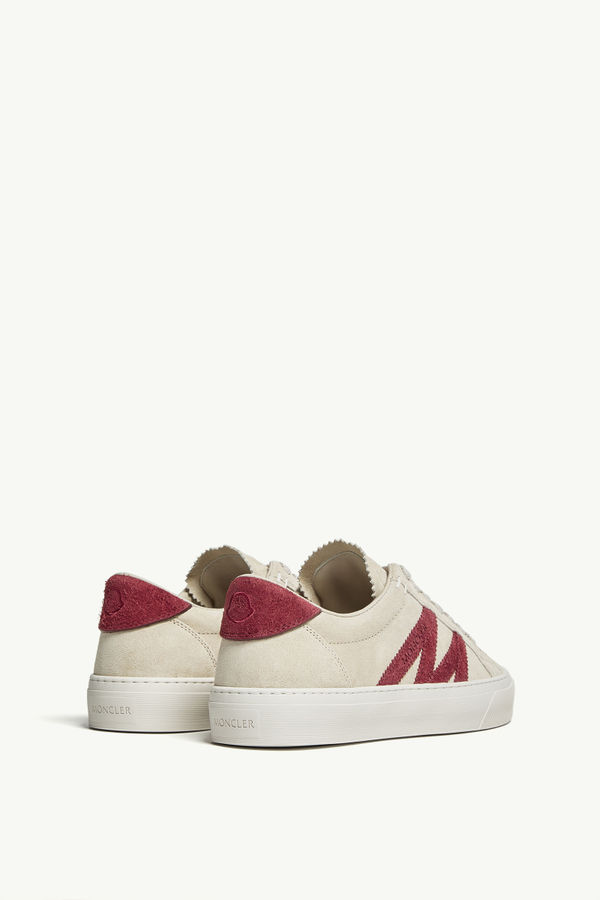 Monaco2 Leather Trainers Men Beige & Burgundy Moncler 4