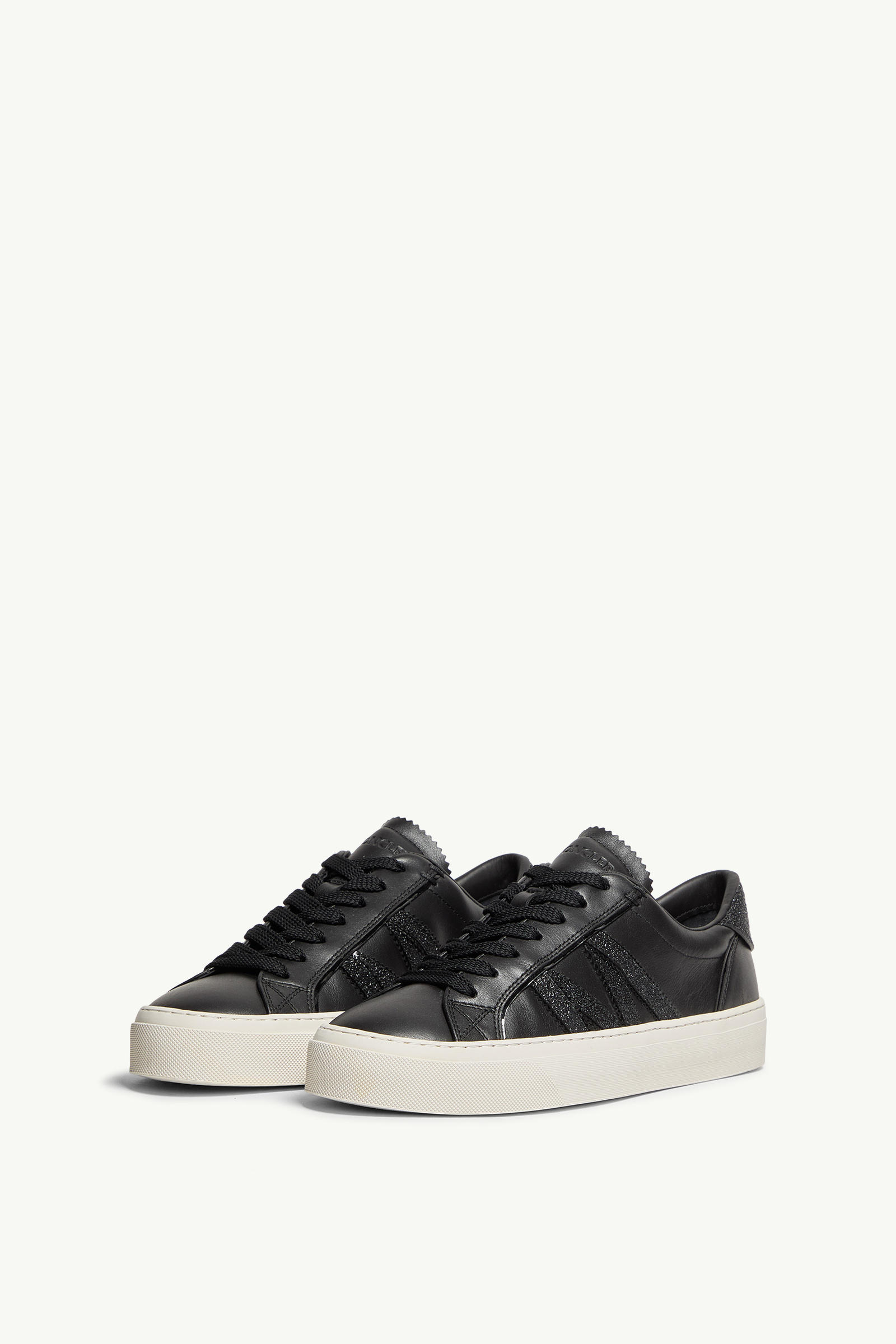 Monaco2 Leather  & Glitter Trainers Women Black Moncler 3