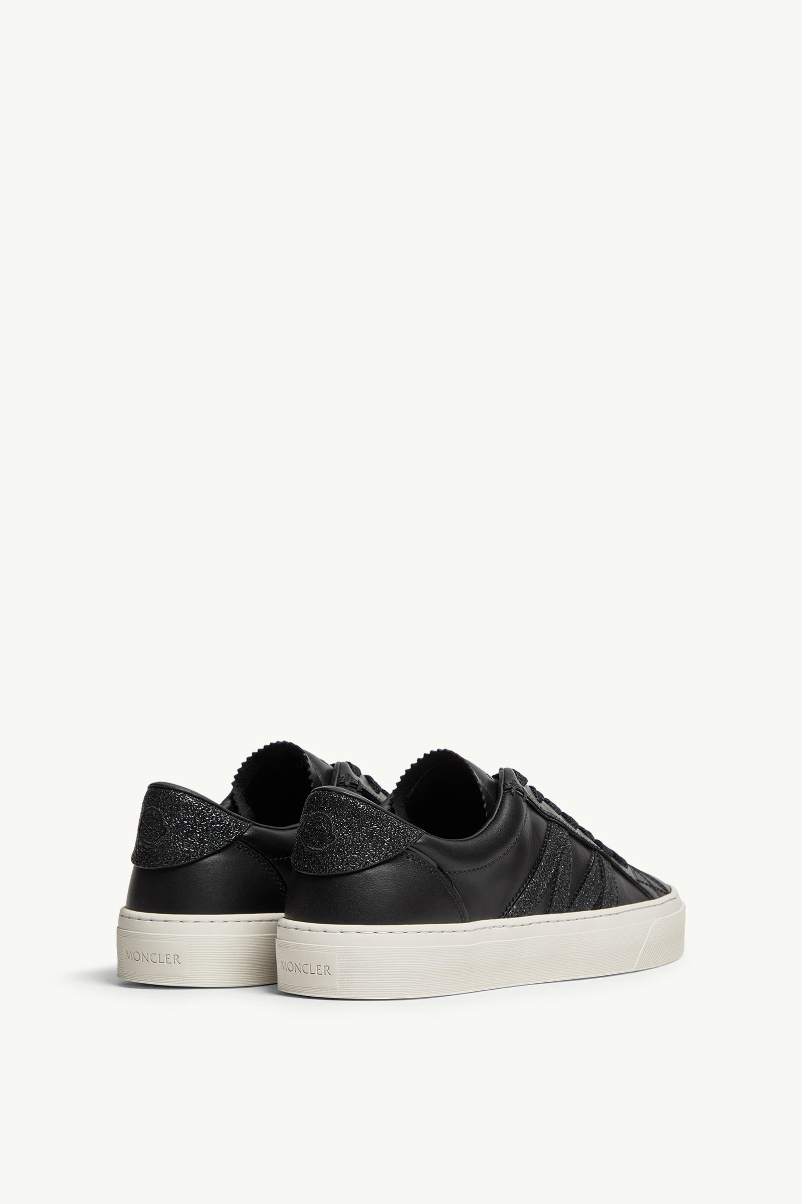 Monaco2 Leather  & Glitter Trainers Women Black Moncler 4