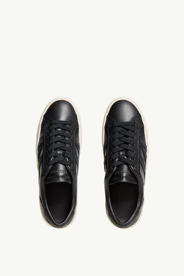 Monaco2 Leather  & Glitter Trainers Women Black Moncler 5