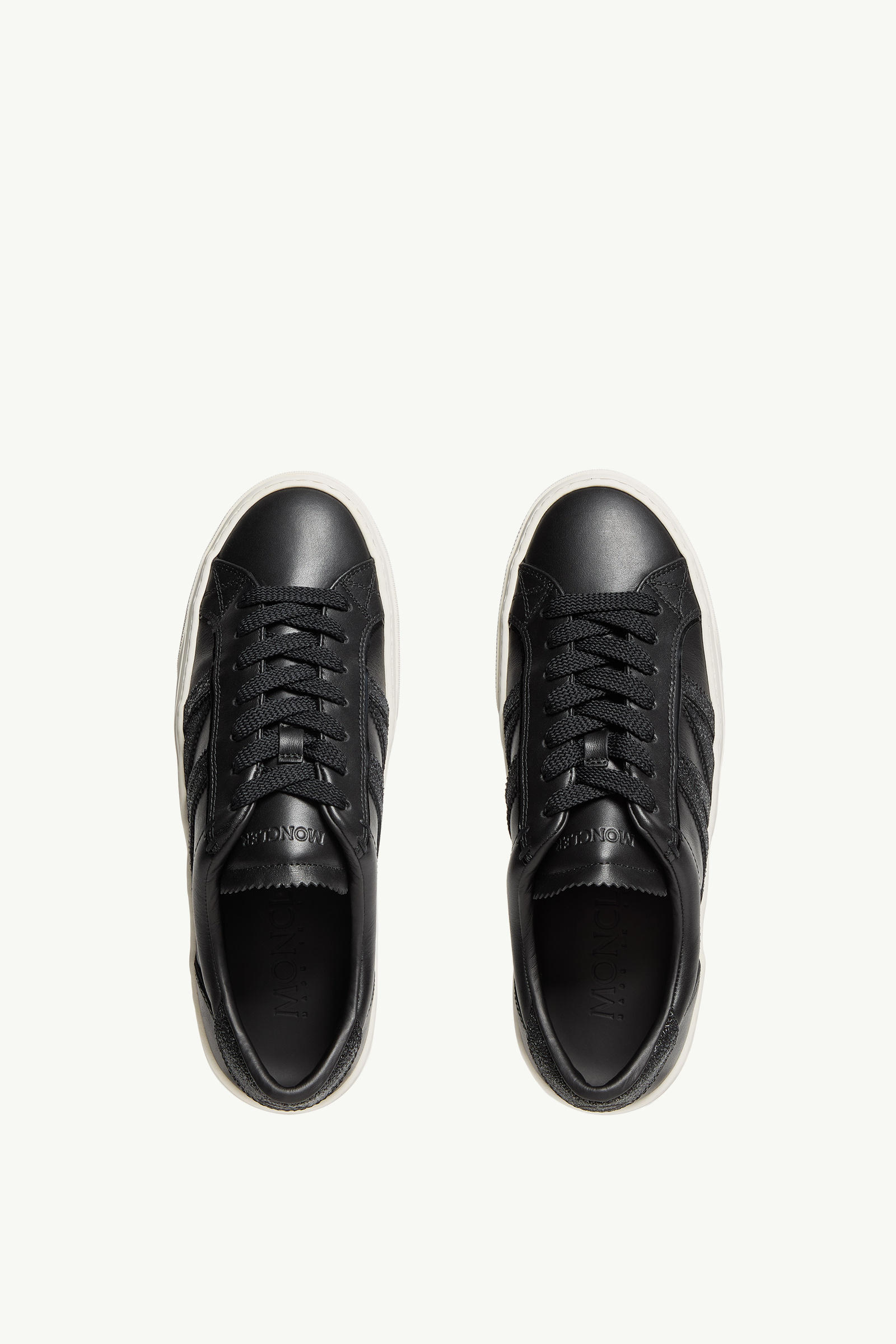 Monaco2 Leather  & Glitter Trainers Women Black Moncler 5