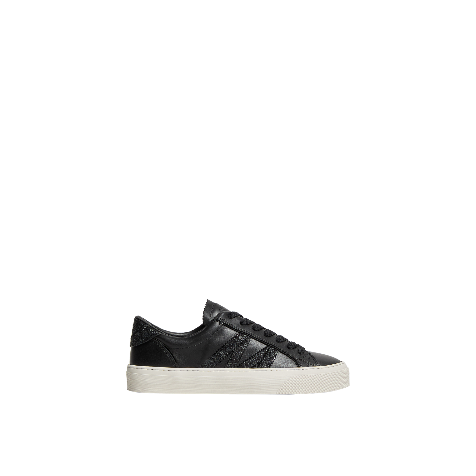 MONCLER COLLECTION Monaco2 Leather & Glitter Trainers, Women, Black, Size: 39