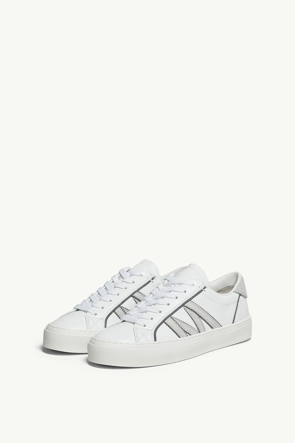 Monaco2 Leather & Glitter Trainers Women White Moncler 3