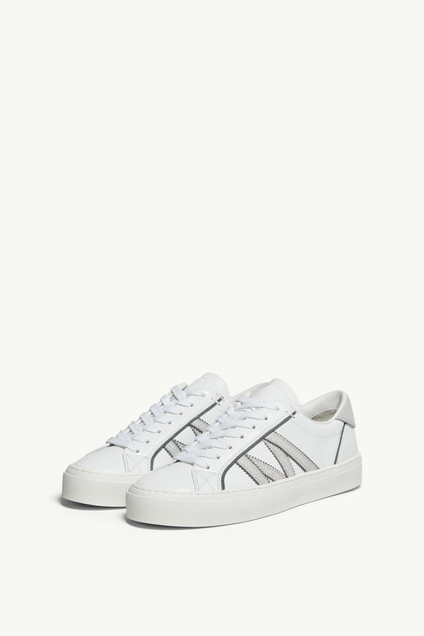 Monaco2 Leather & Glitter Trainers Women White Moncler 3