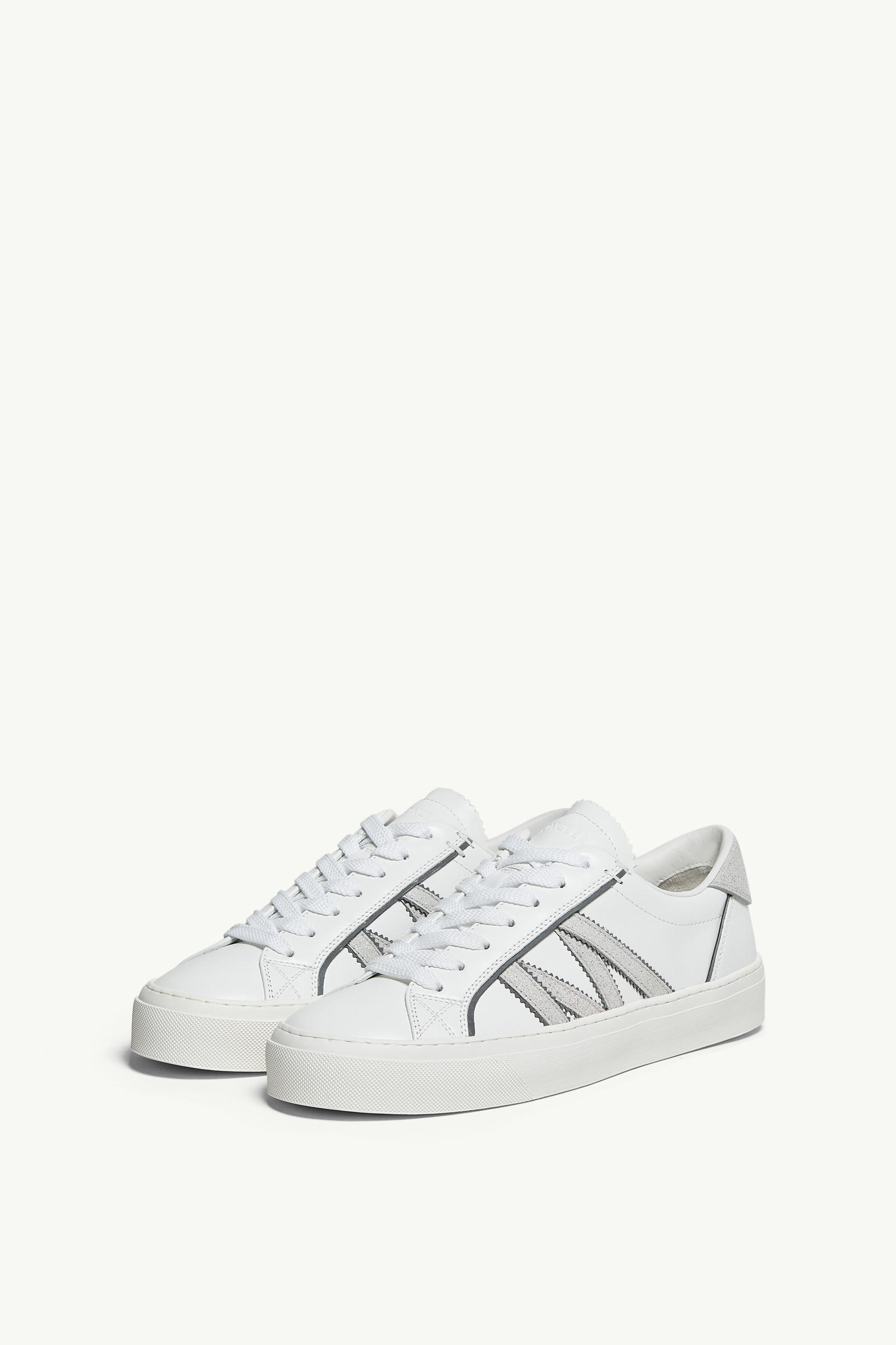 Monaco2 Leather & Glitter Trainers Women White Moncler 3