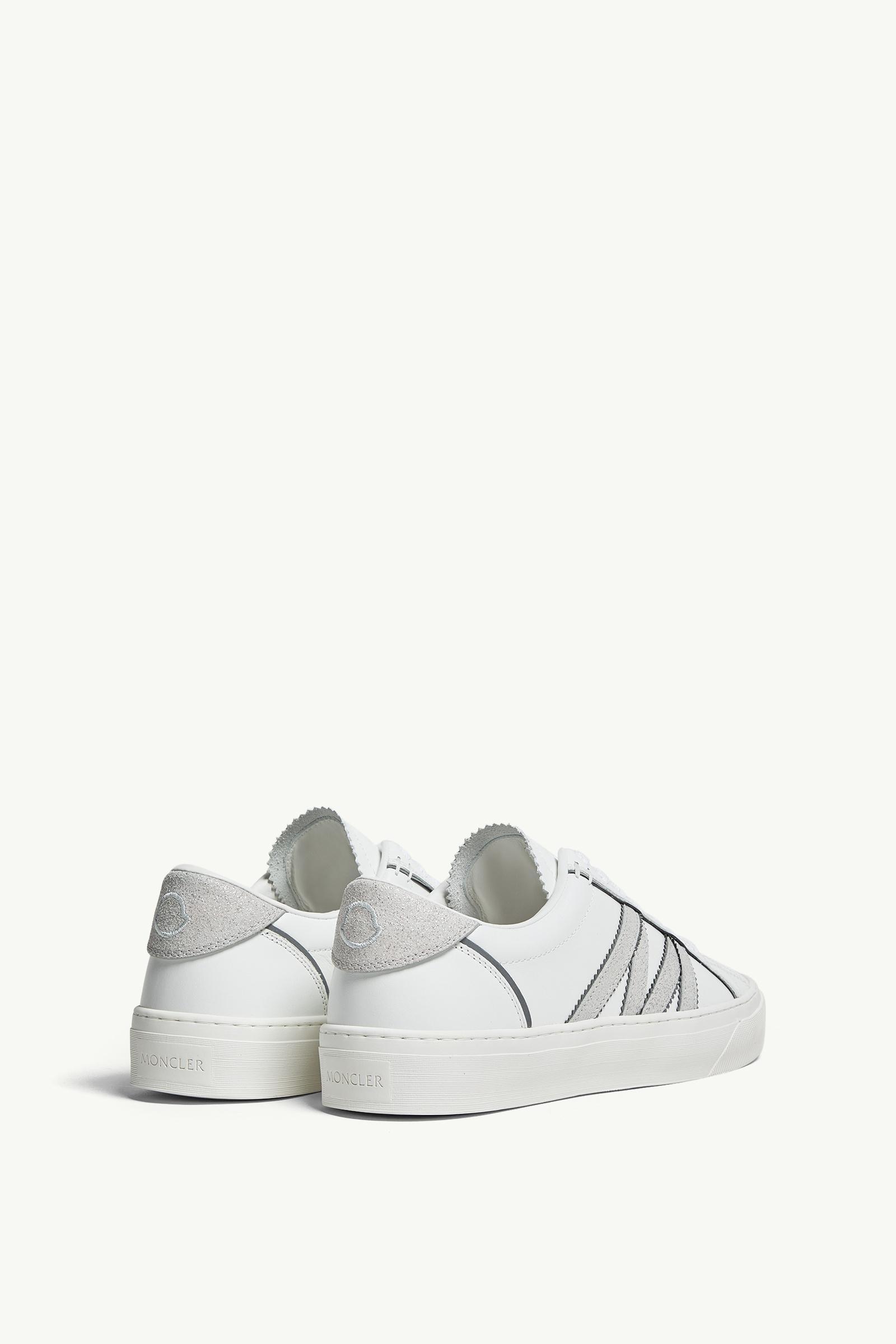 スニーカー MONCLER Woman Sneakers White K209B4M00070M7232 001 White Monaco2 Leather & Glitter Sneakers - Sneakers for