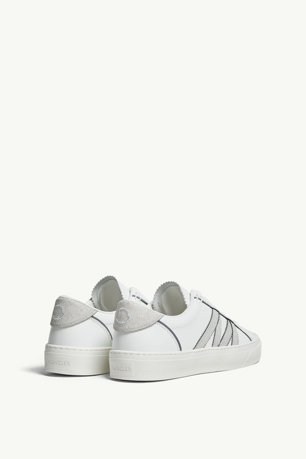 Monaco2 Leather & Glitter Trainers Women White Moncler 4