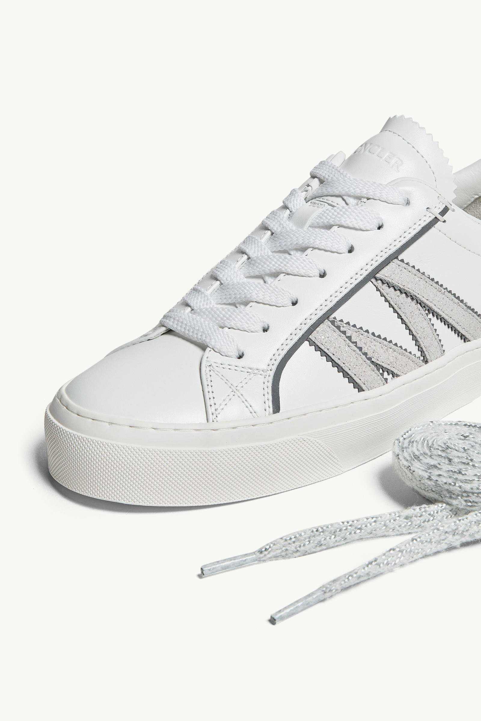 Monaco2 Leather & Glitter Trainers Women White Moncler 7