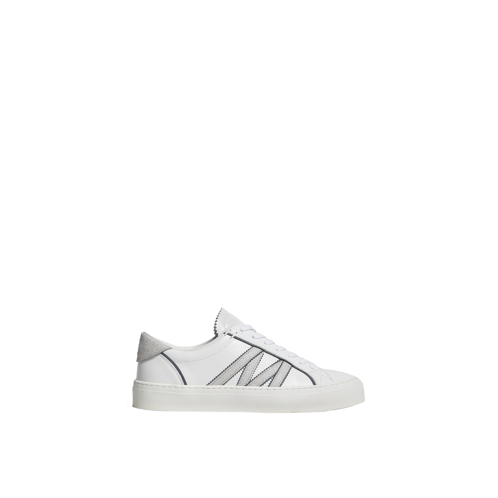 MONCLER COLLECTION Monaco2 Leather & Glitter Trainers, Women, White, Size: 38