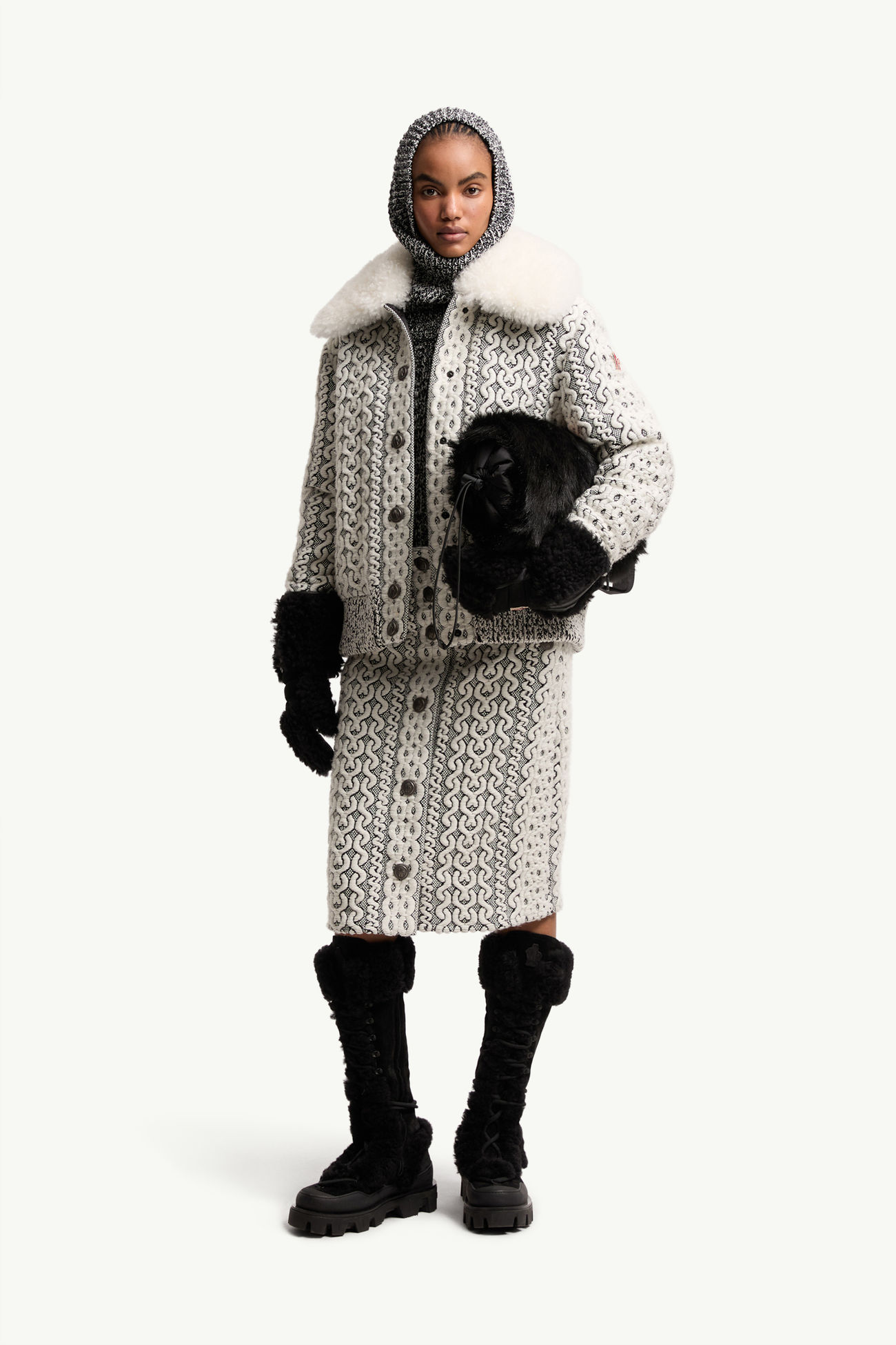 Beille羔羊毛飾邊羽絨飛行員外套 女士 白色和灰色 Moncler 0