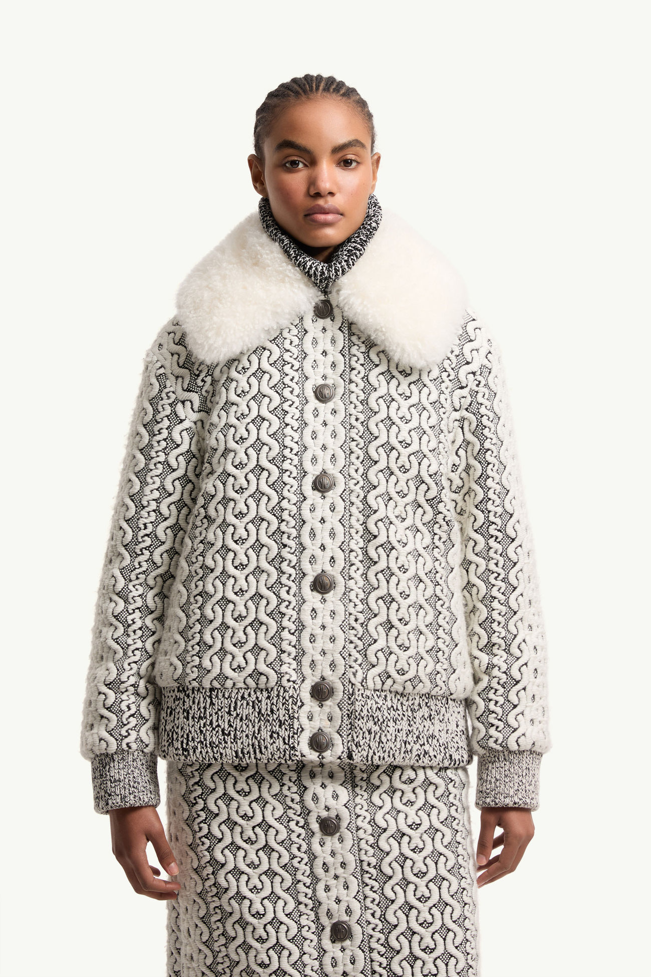 Bomber en duvet Beille à bordure en shearling Femmes Blanc & Gris Moncler 3