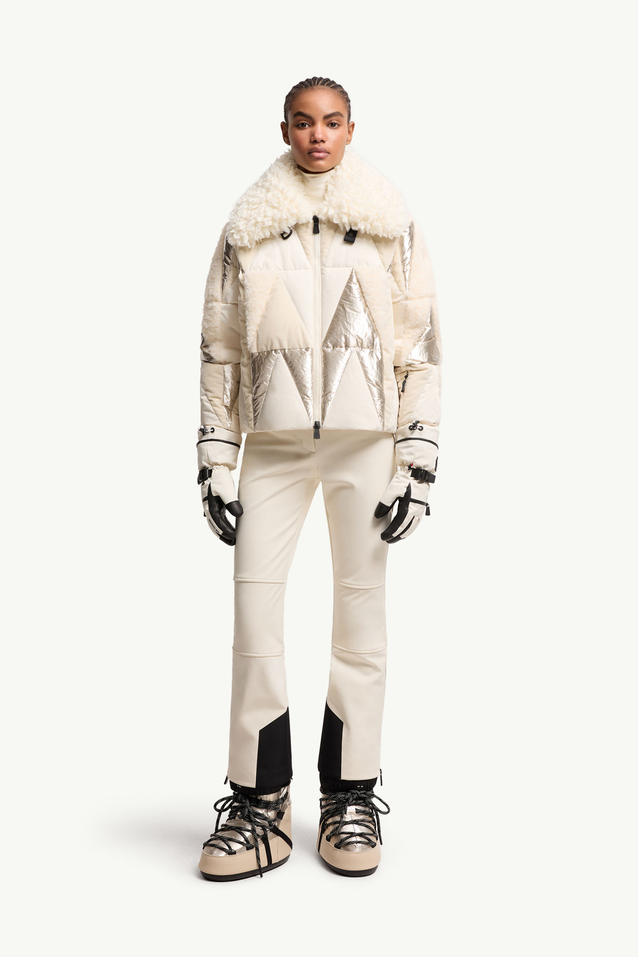 Pamiers Patchwork Insulated Ski Jacket Women White Ivory Moncler 0