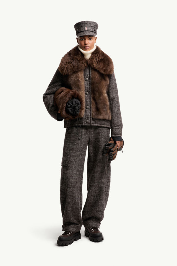 Faite kurze Daunenjacke aus Shearling & Wolle Damen Braun Moncler 0
