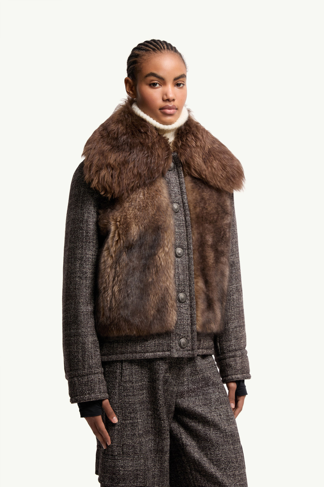 Doudoune courte Faite en laine et shearling Femmes Marron Moncler 3