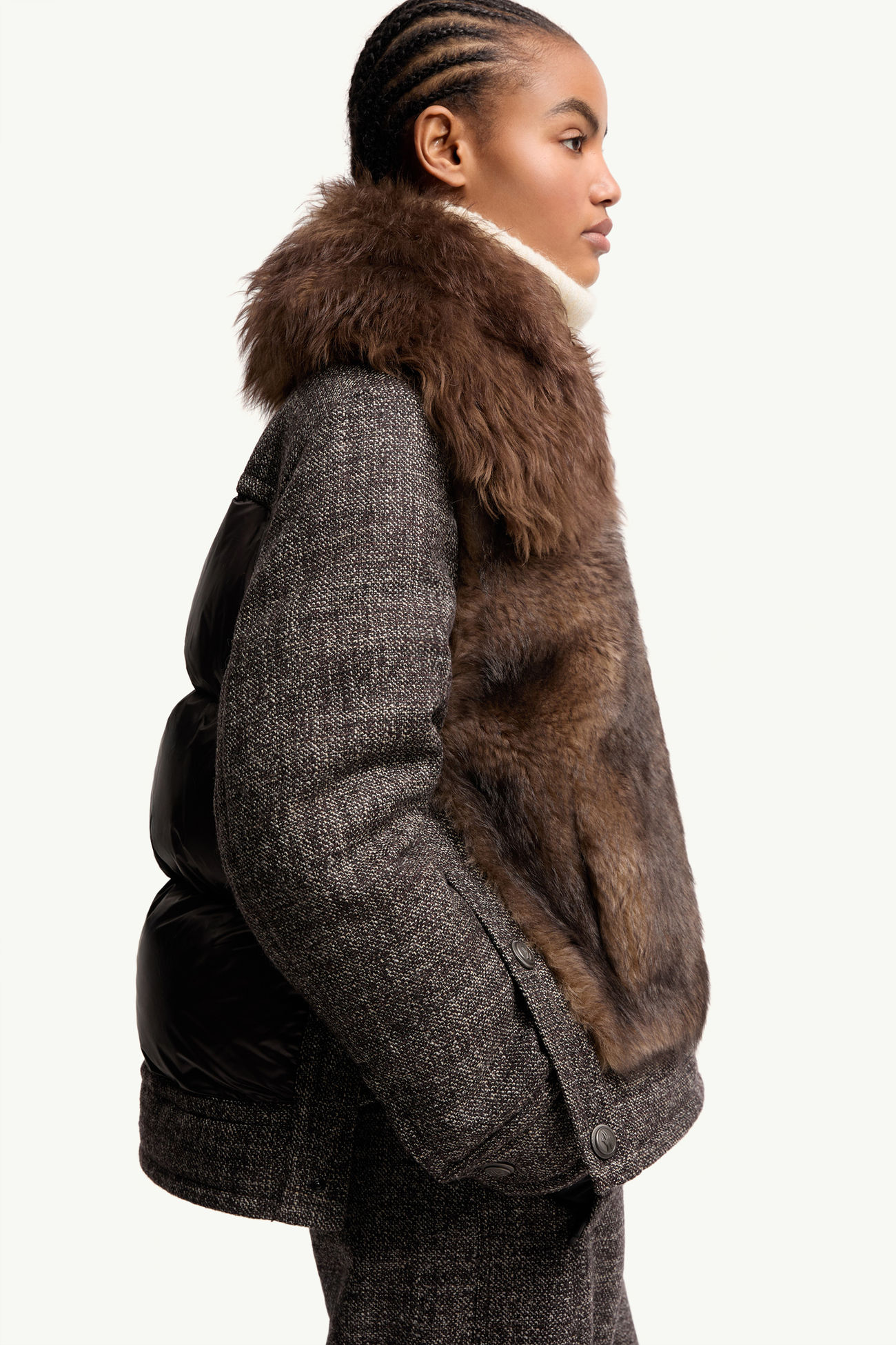 Faite kurze Daunenjacke aus Shearling & Wolle Damen Braun Moncler 5