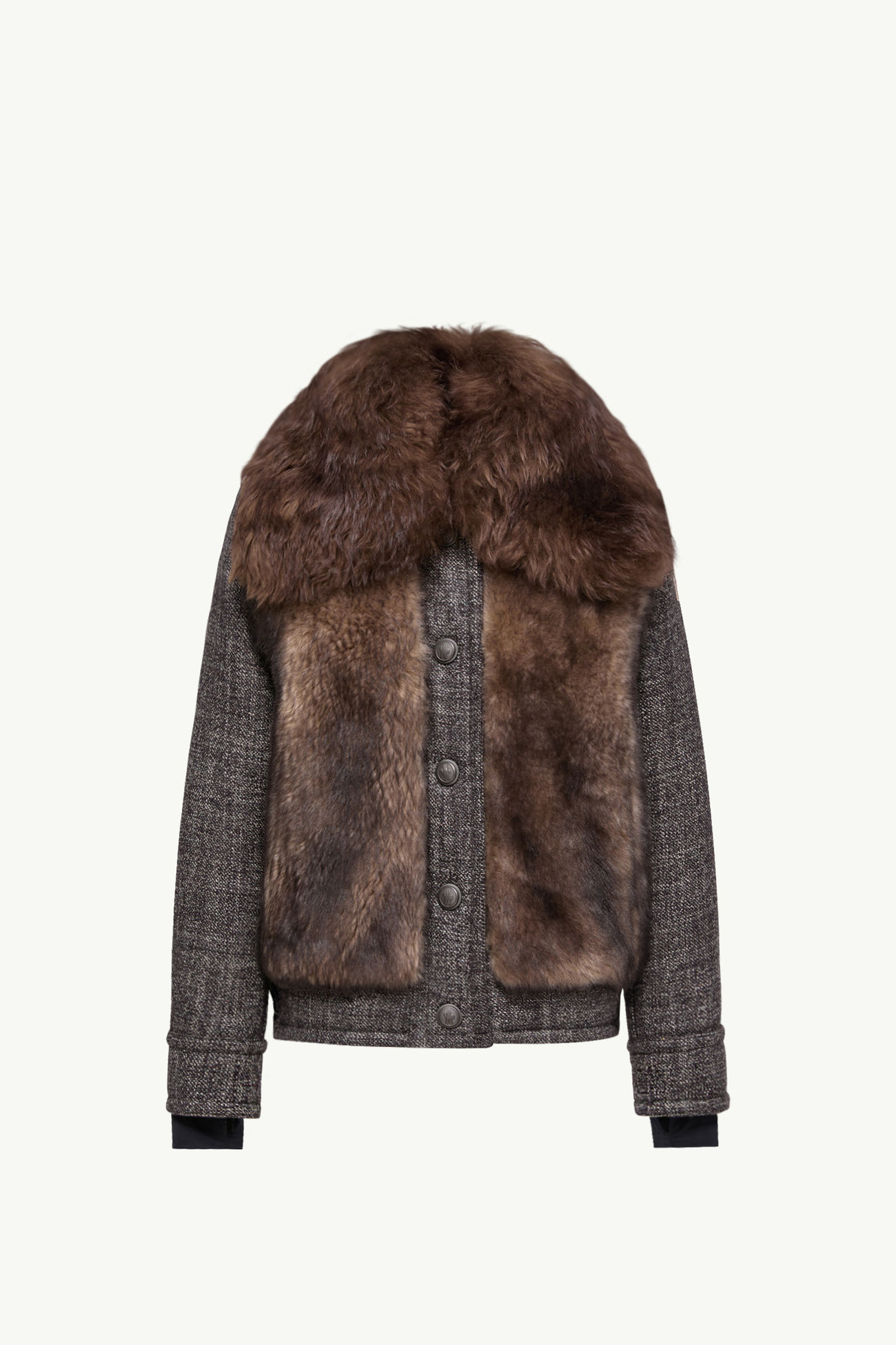 Faite Shearling & Wool Short Down Jacket Women Brown Moncler 2