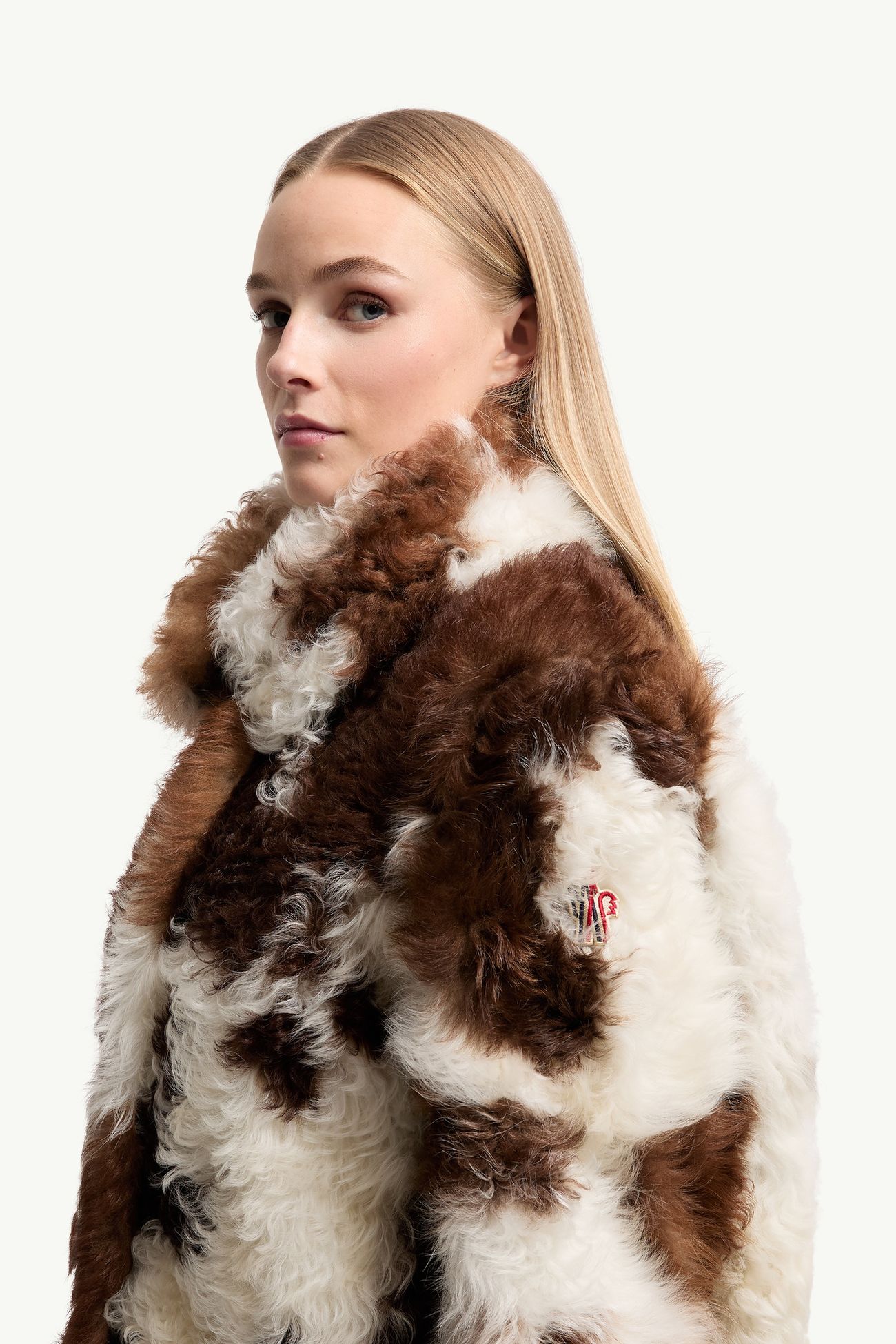 Chalanson Shearling Short Padded Jacket Women White & Brown Moncler 1