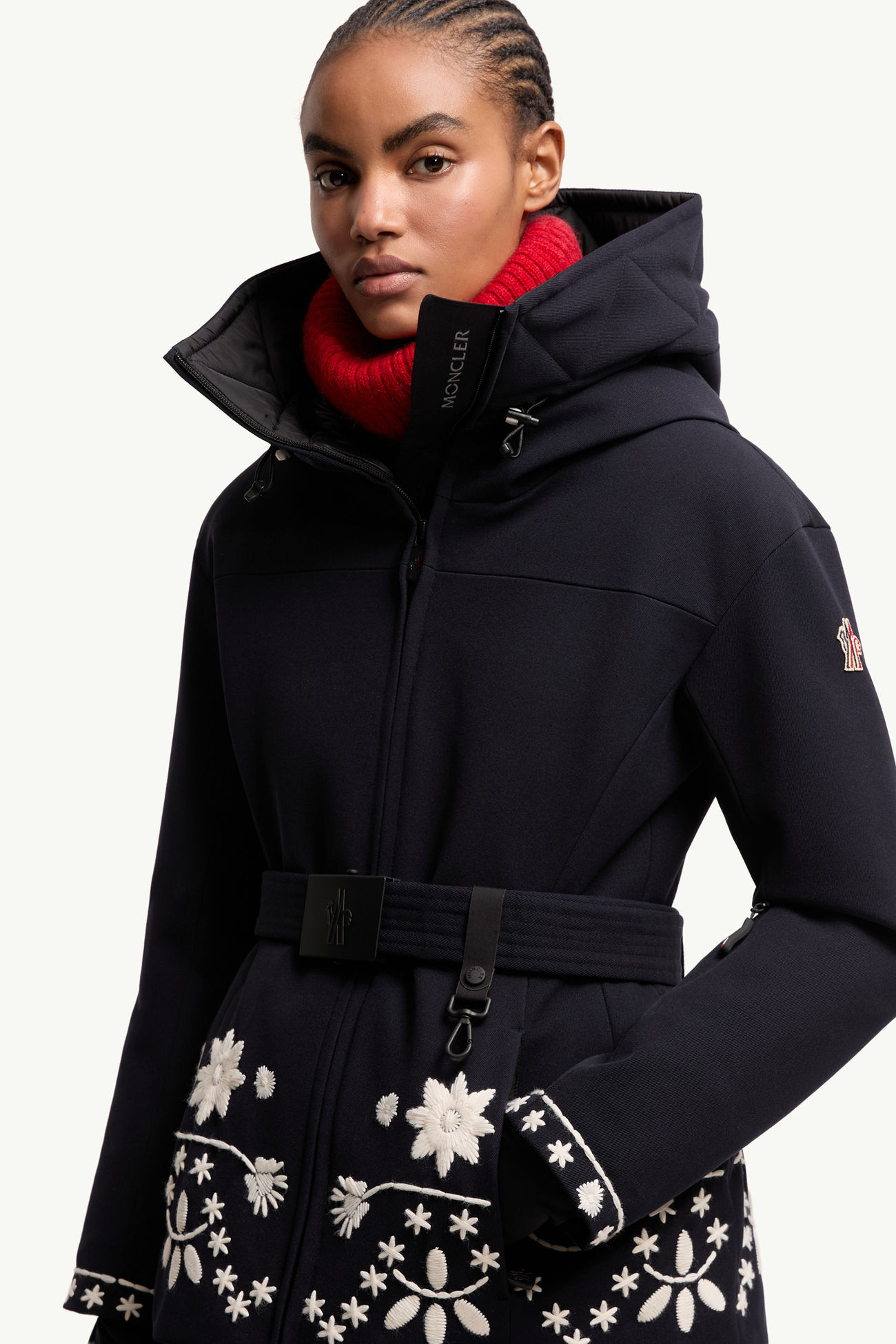 Blaye Embroidered Hooded Down Ski Jacket Women Navy Blue Moncler 6