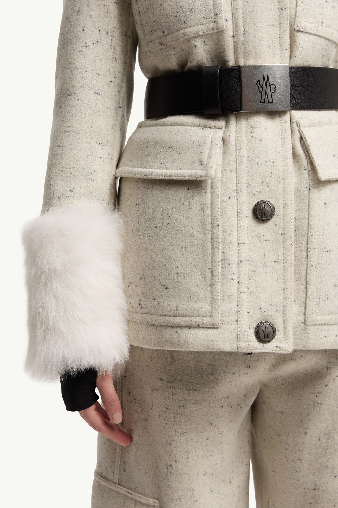 Plumífero de campo con ribete de lana y piel de oveja joven Devez Mujer Blanco Moncler 6