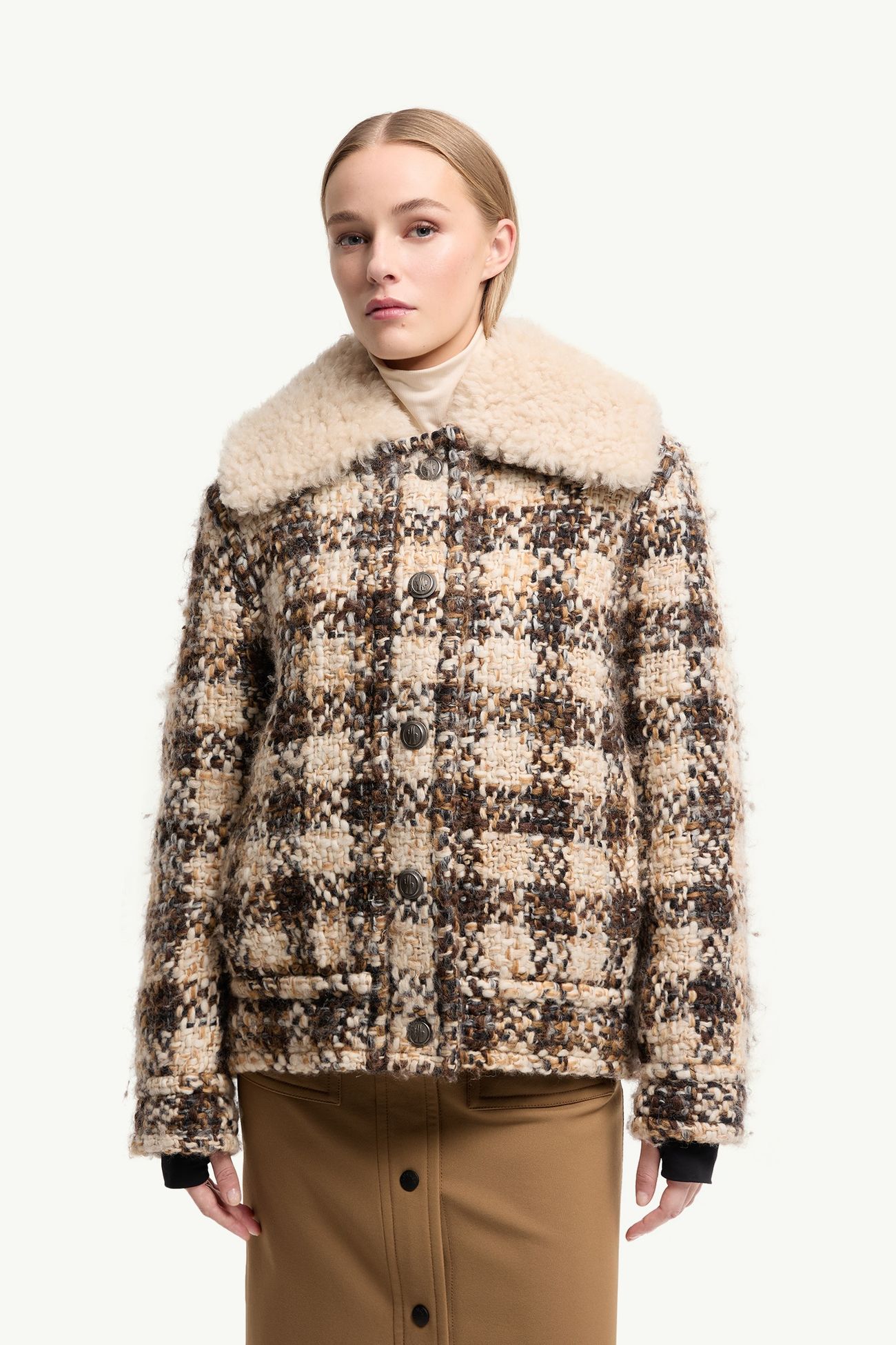 Doudoune courte Camlez en laine à bordure en shearling Femmes Beige & Marron Moncler 3