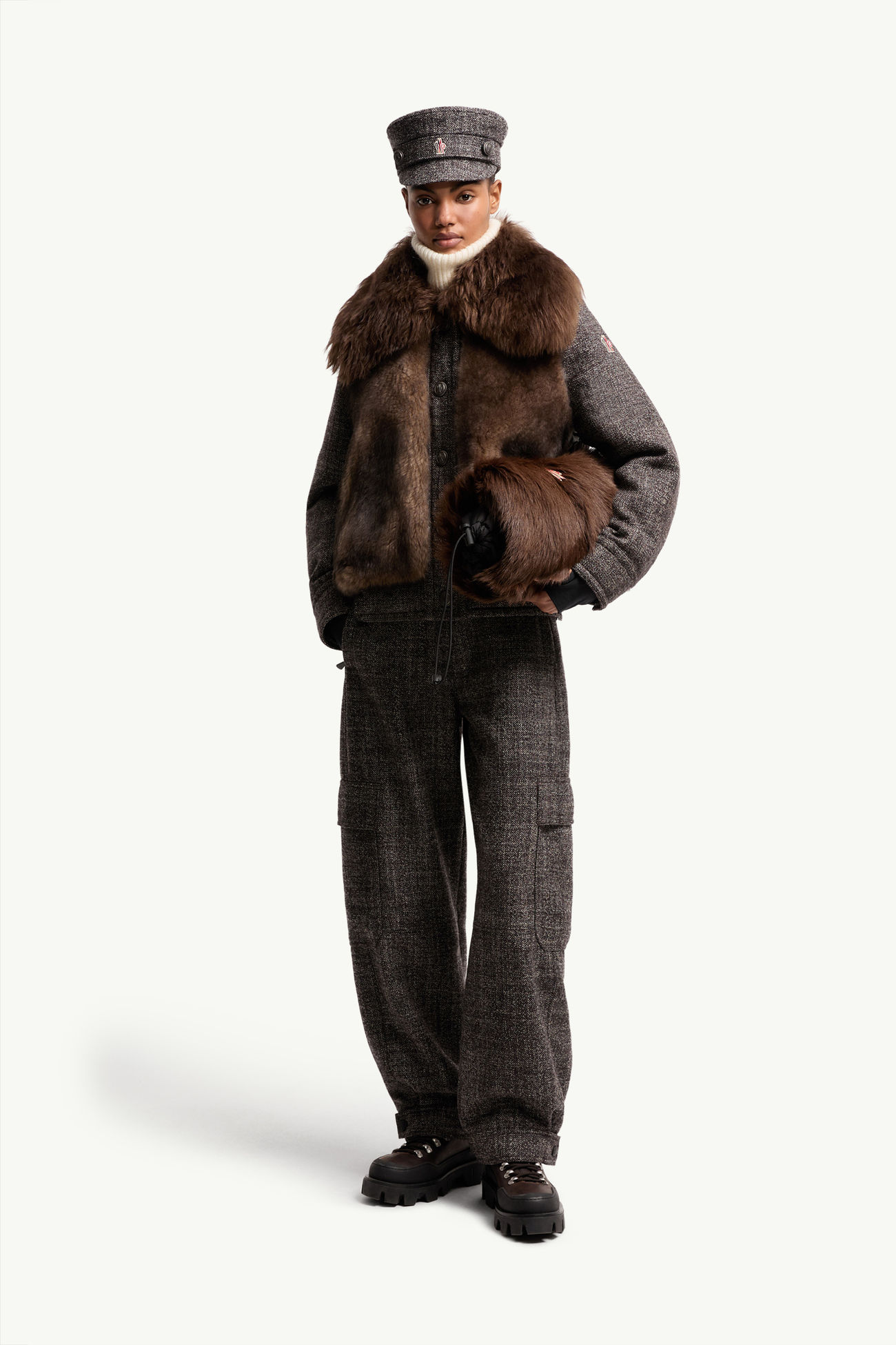 Pantaloni cargo in lana mouliné Donna Grigio Scuro Moncler 0