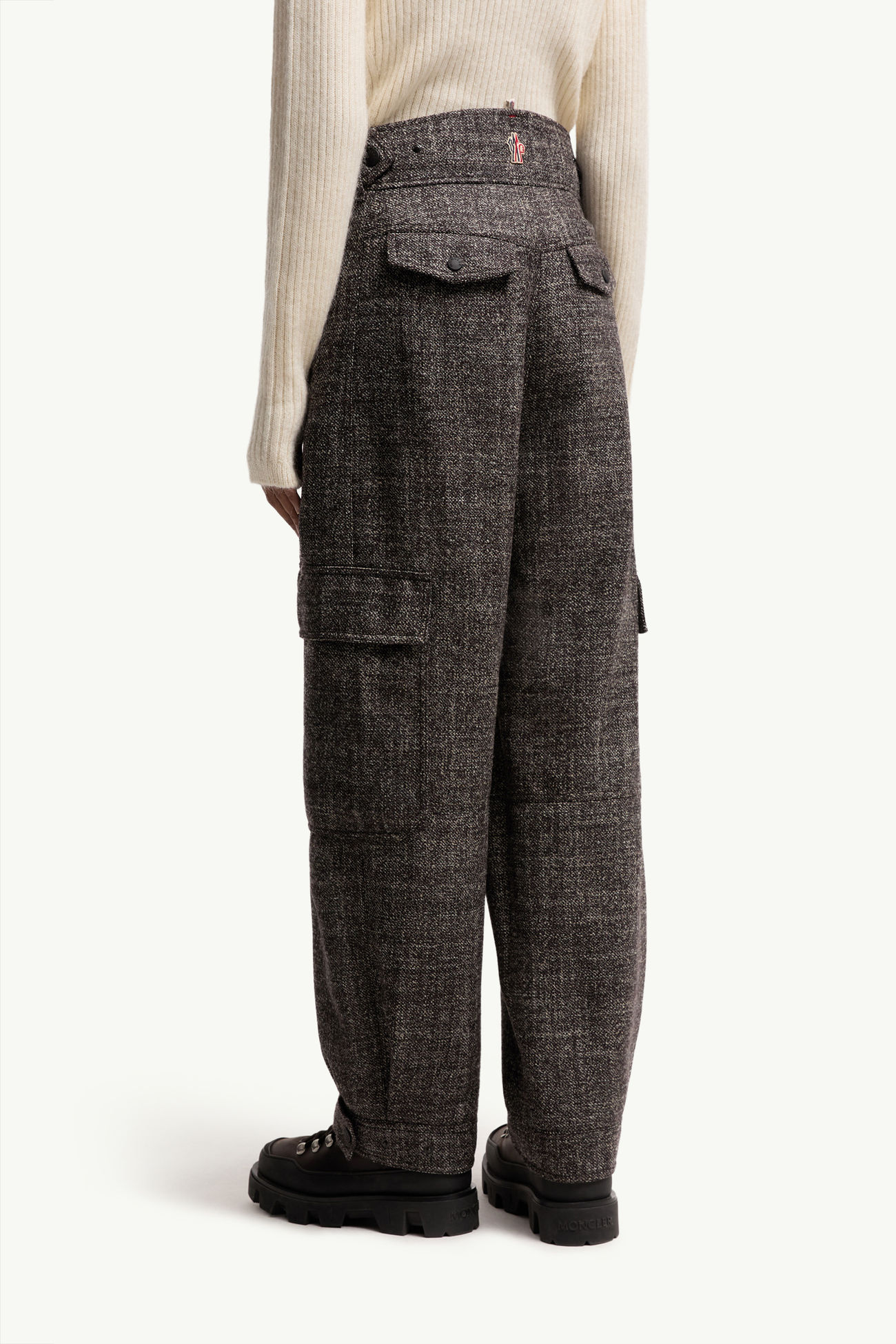 Pantaloni cargo in lana mouliné Donna Grigio Scuro Moncler 4
