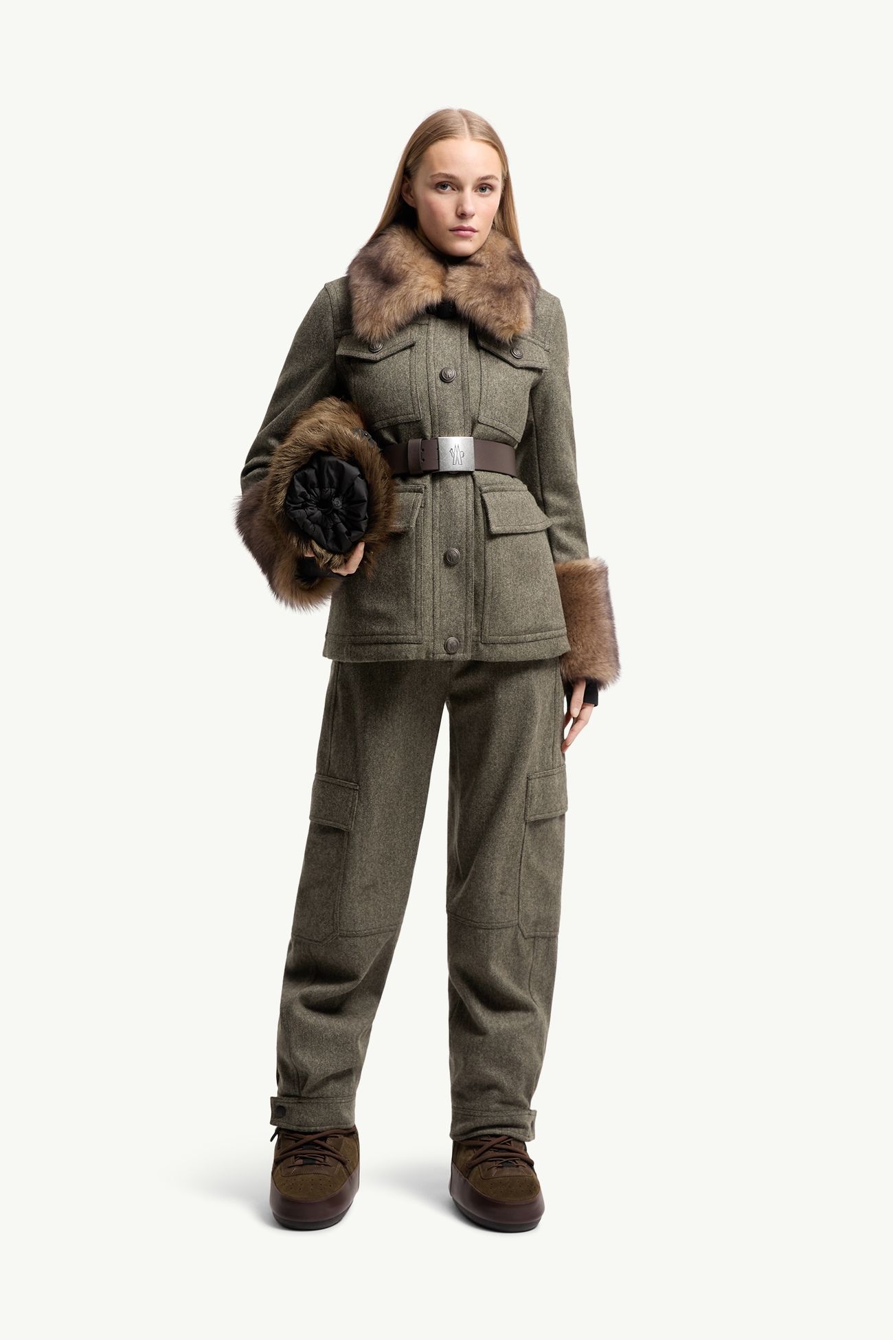 Wool Gabardine Cargo Pants Women Olive Green Moncler 0