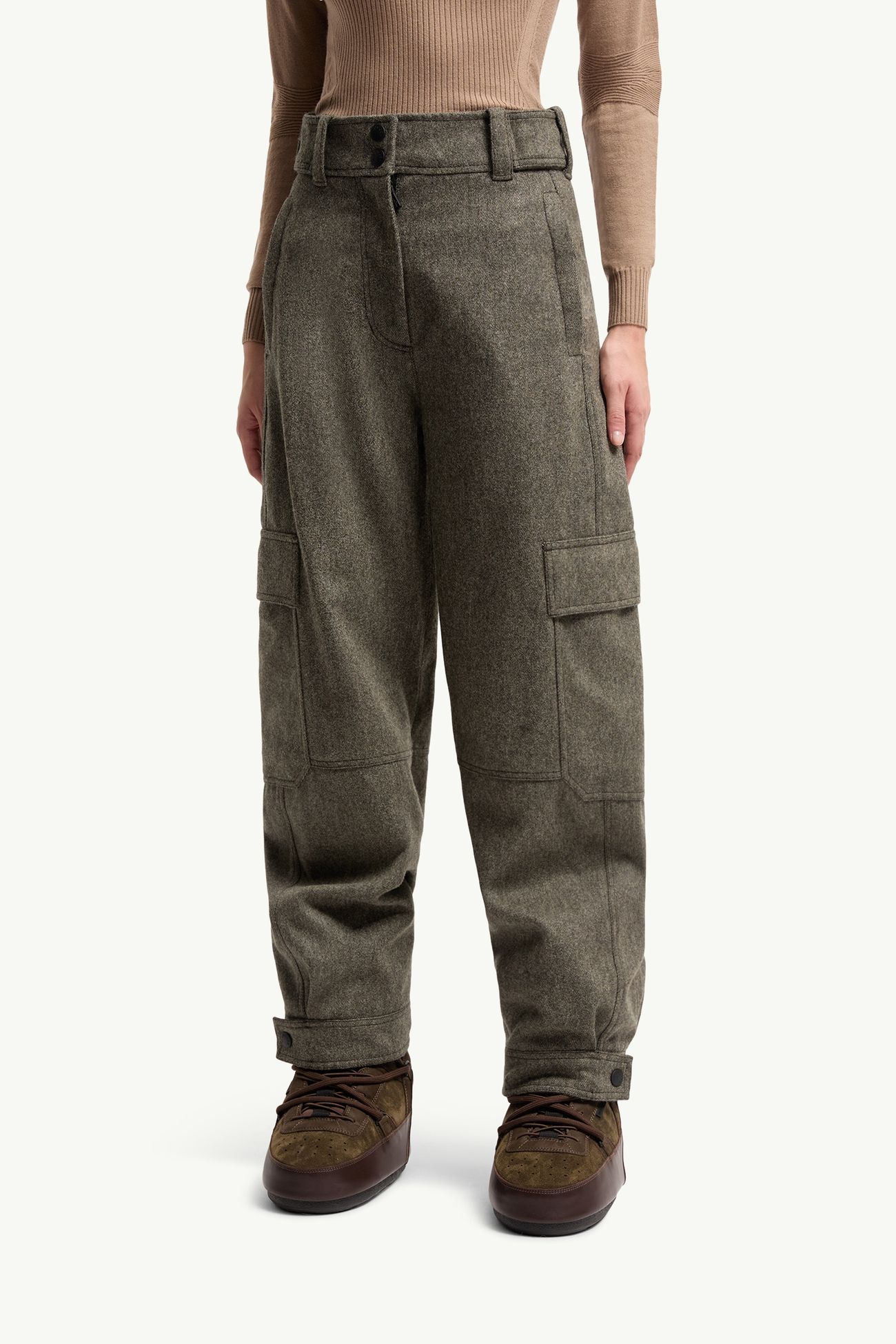 Wool Gabardine Cargo Pants Women Olive Green Moncler 3