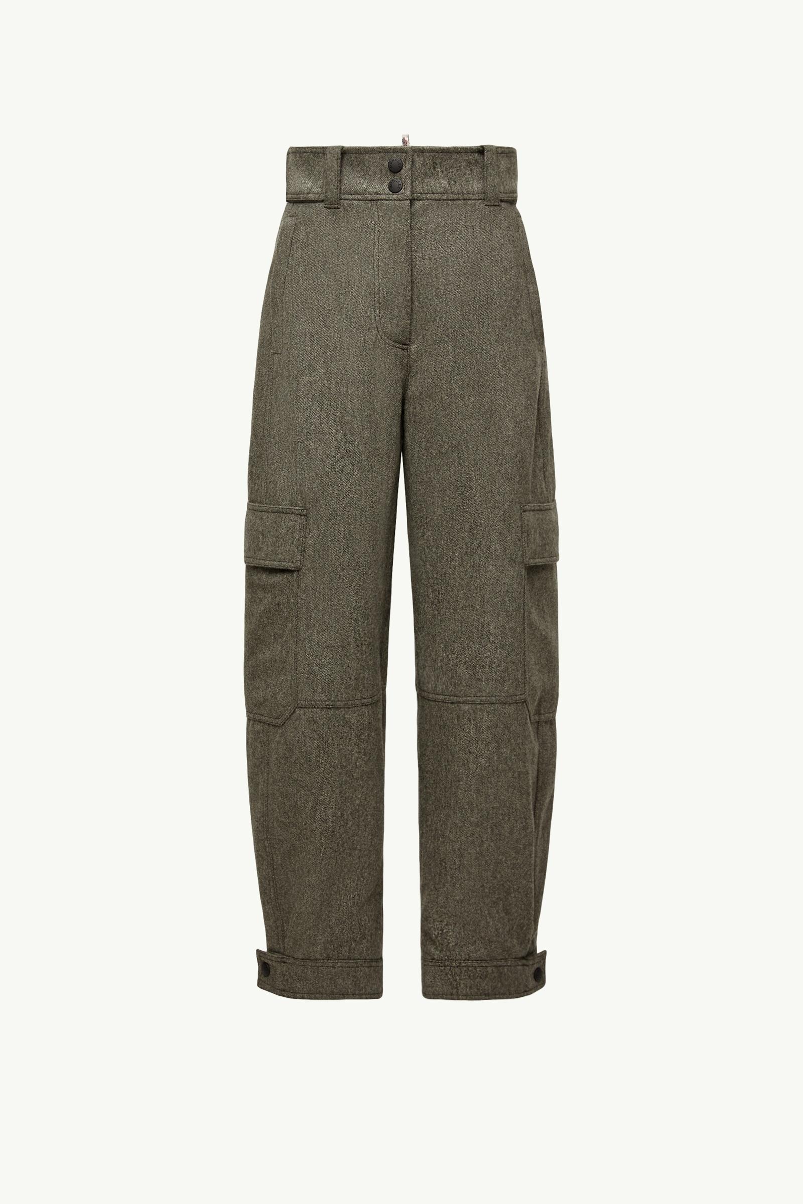 Olive Green Wool Gabardine Cargo Trousers - Trousers & Shorts for