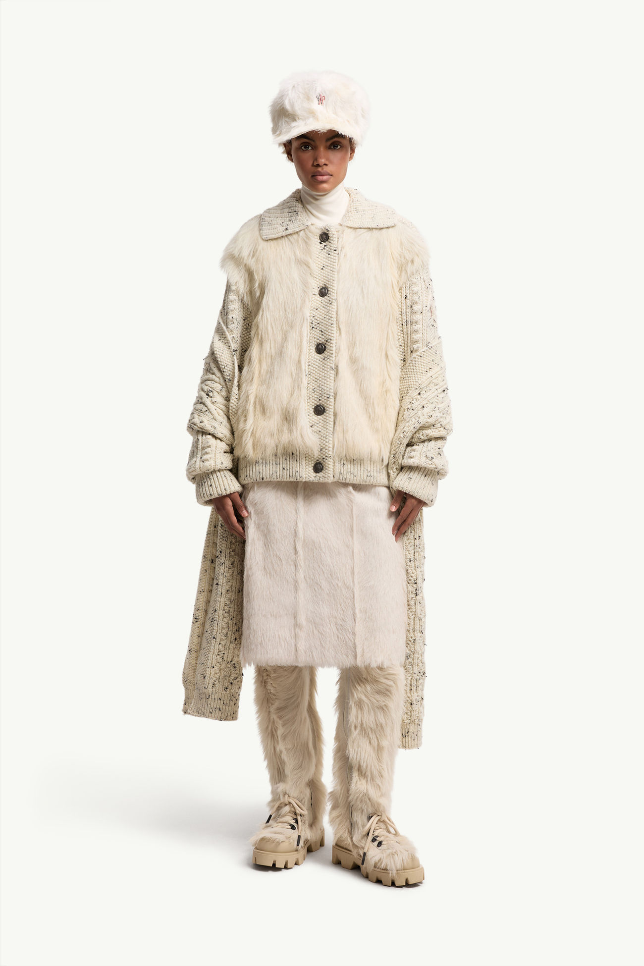 Falda hasta la rodilla de piel de oveja joven Mujer Blanco Moncler 0