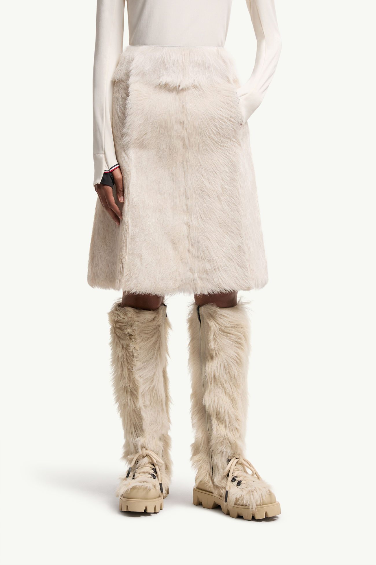 Shearling Knee-Length Skirt Women White Moncler 3