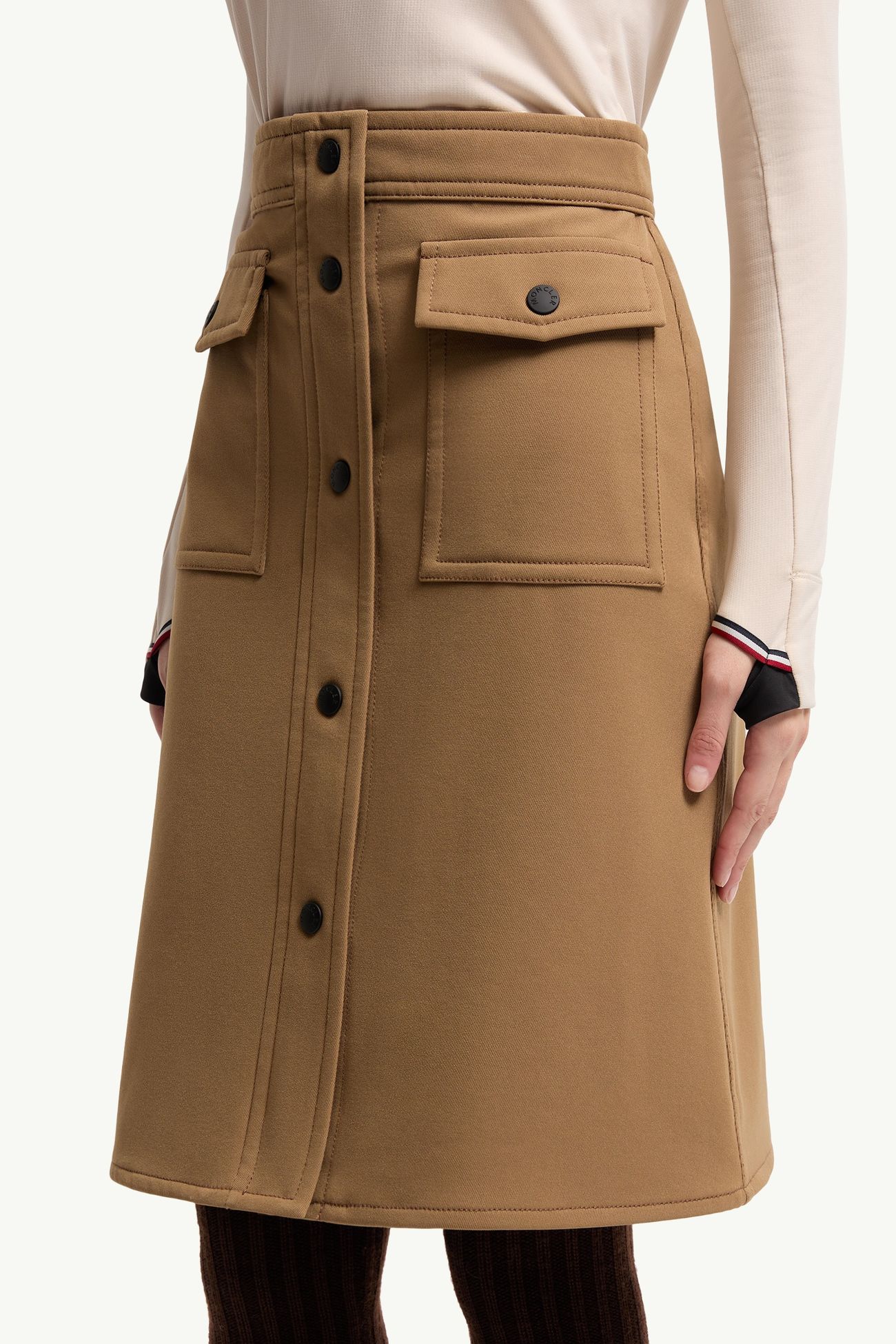 Jupe longueur genou en sergé technique Femmes Marron Moncler 1