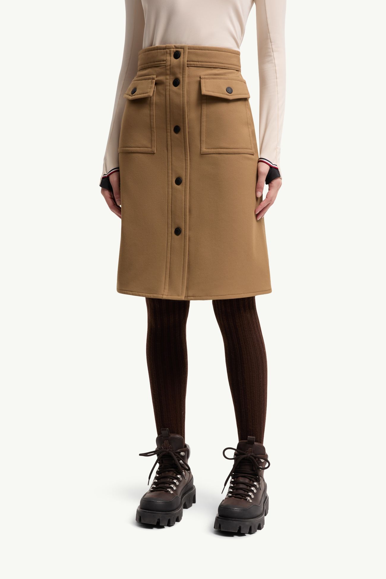 Gonna Al Ginocchio In Twill Tecnico Donna Marrone Moncler 3