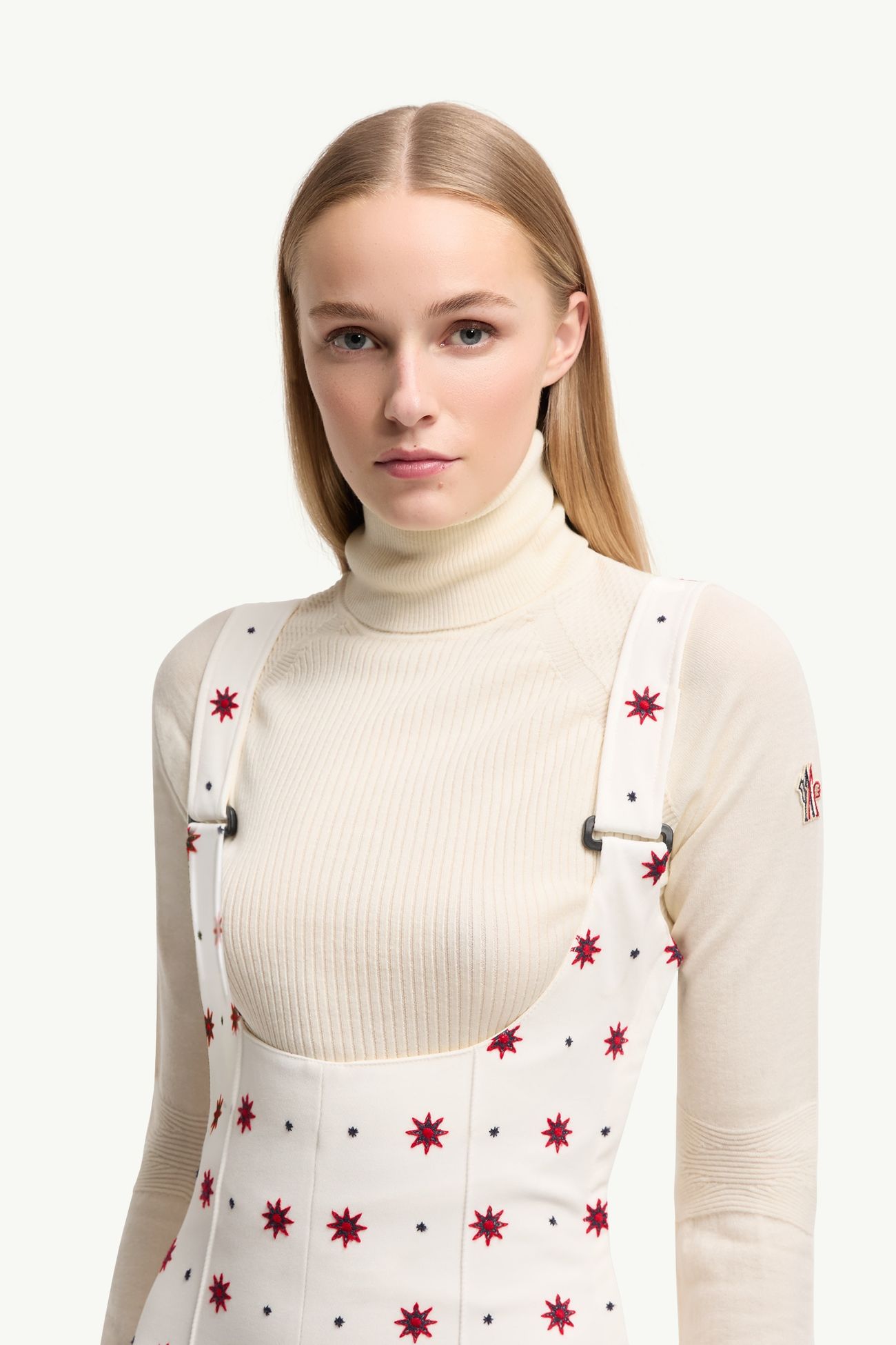 Salopette da sci in twill tecnico con motivo geometrico Donna Bianco Moncler 1