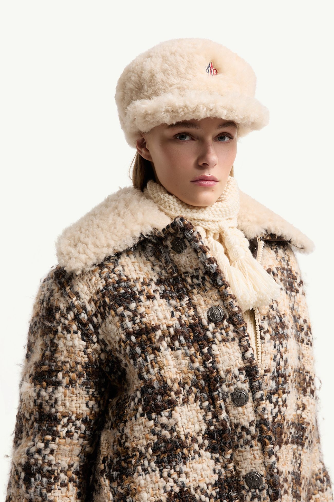 Shearling & GORE-TEX Trim Cap Women White Ivory Moncler 1