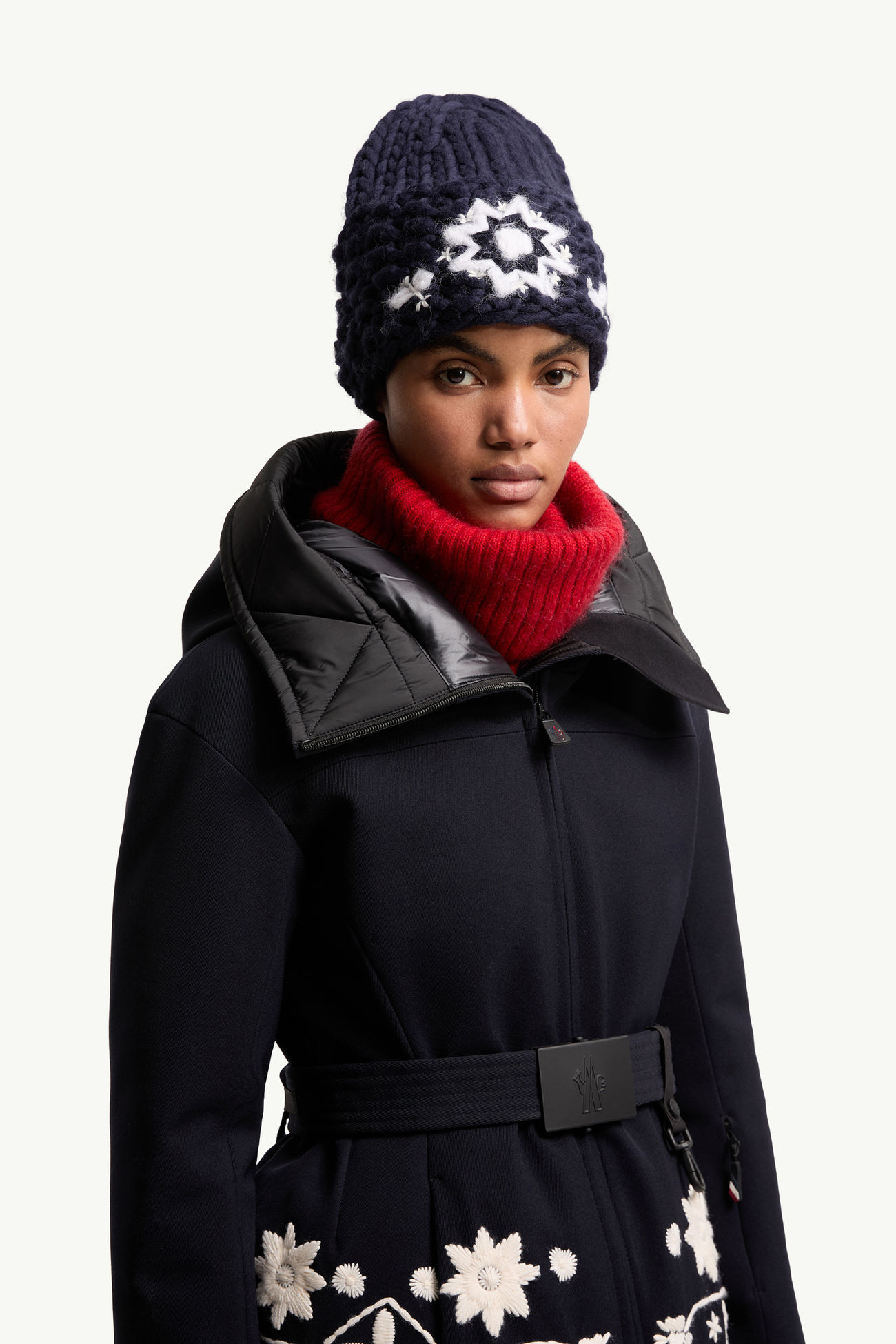 Berretto Floreale Ricamato A Mano In Misto Lana Donna Blu Scuro Moncler 1